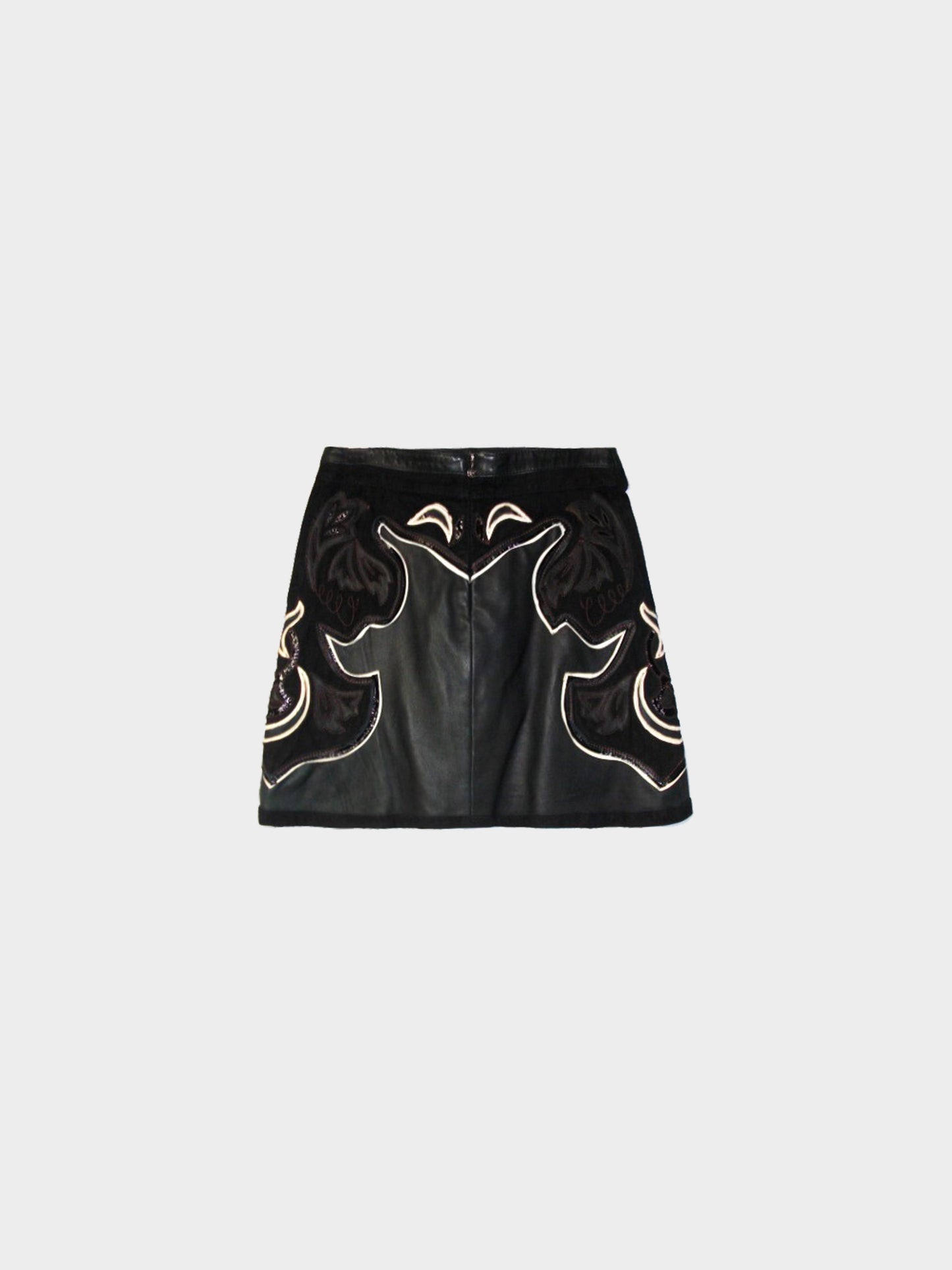Roberto Cavalli 2000s Just Cavalli Black Leather and Suede Jacket and Mini Skirt Set