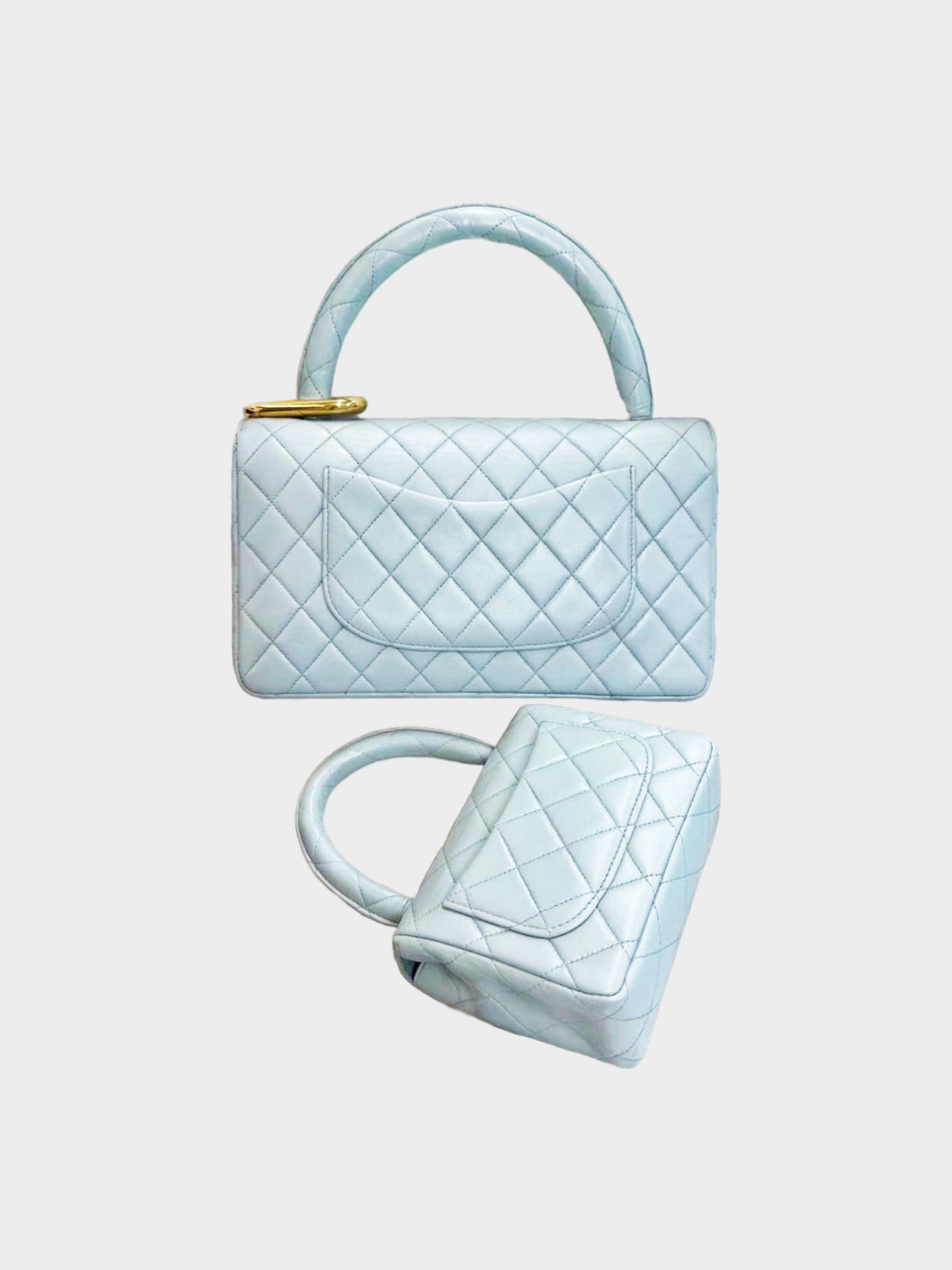 Chanel 2022 Pale Blue Kelly Quilted Lambskin Bag Set
