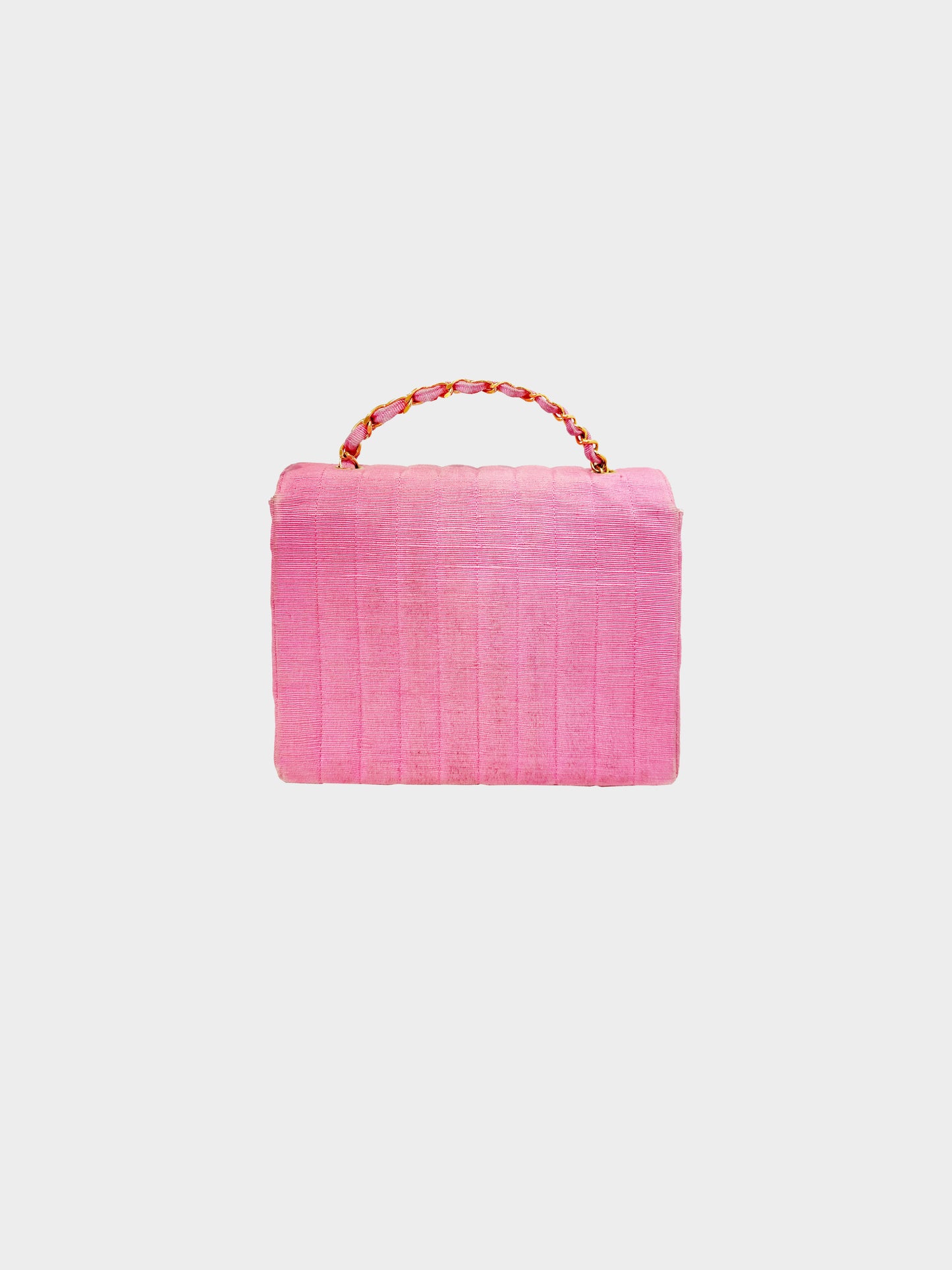 Chanel 1991-1994 Pink Canvas Stitched Flap Bag