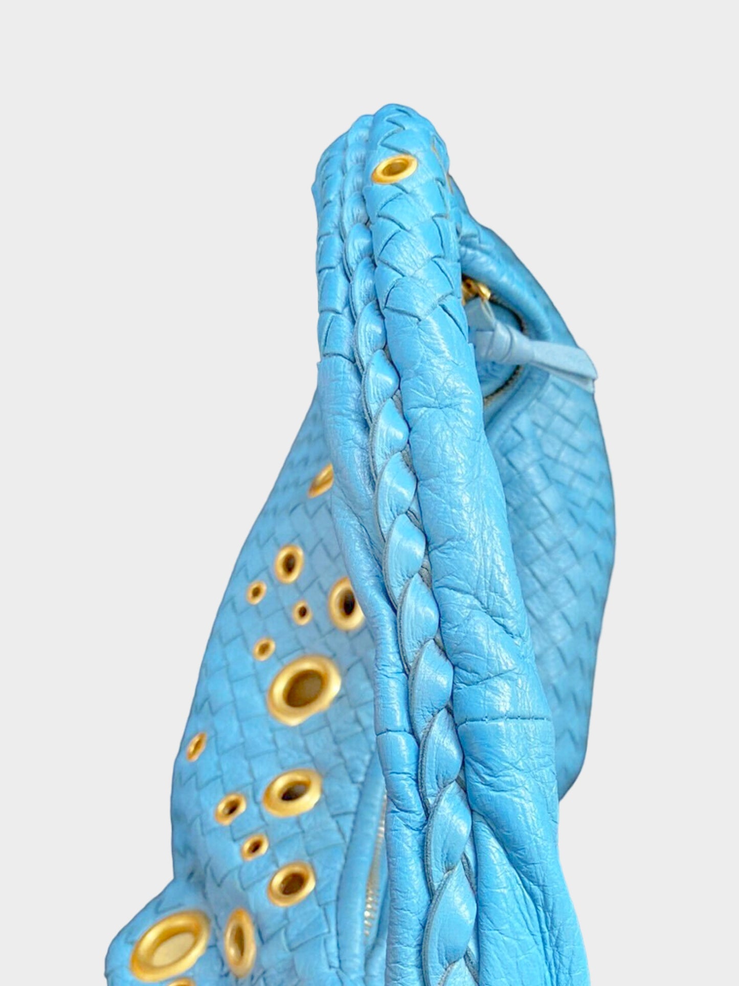 Bottega Veneta Mid-2000s Blue Grommet Nappa Intrecciato Hobo Bag