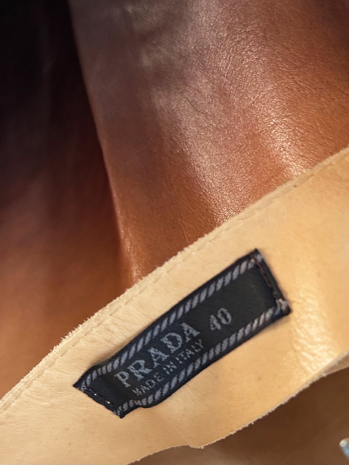 Prada SS 2004 Beige and Brown Ombre Leather Midi Skirt