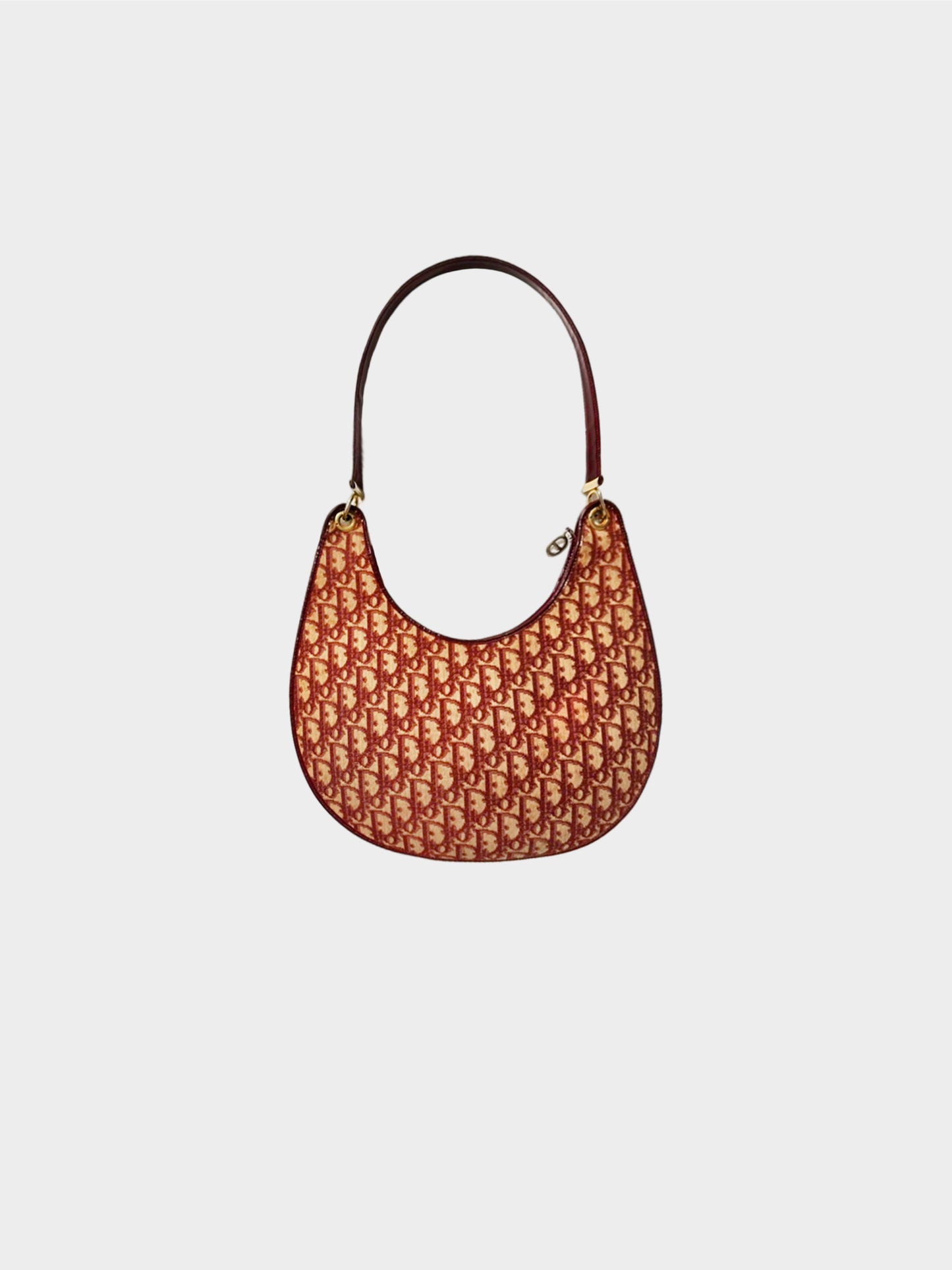 Christian Dior 1970s Rare Red Trotter Canvas Half Moon Shoulder Bag