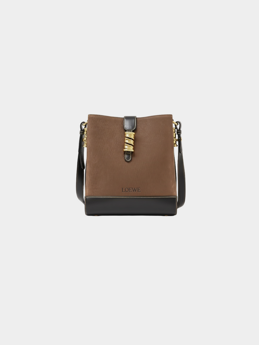 Loewe 2000s Brown Black Leather Suede Velazquez Shoulder Bag