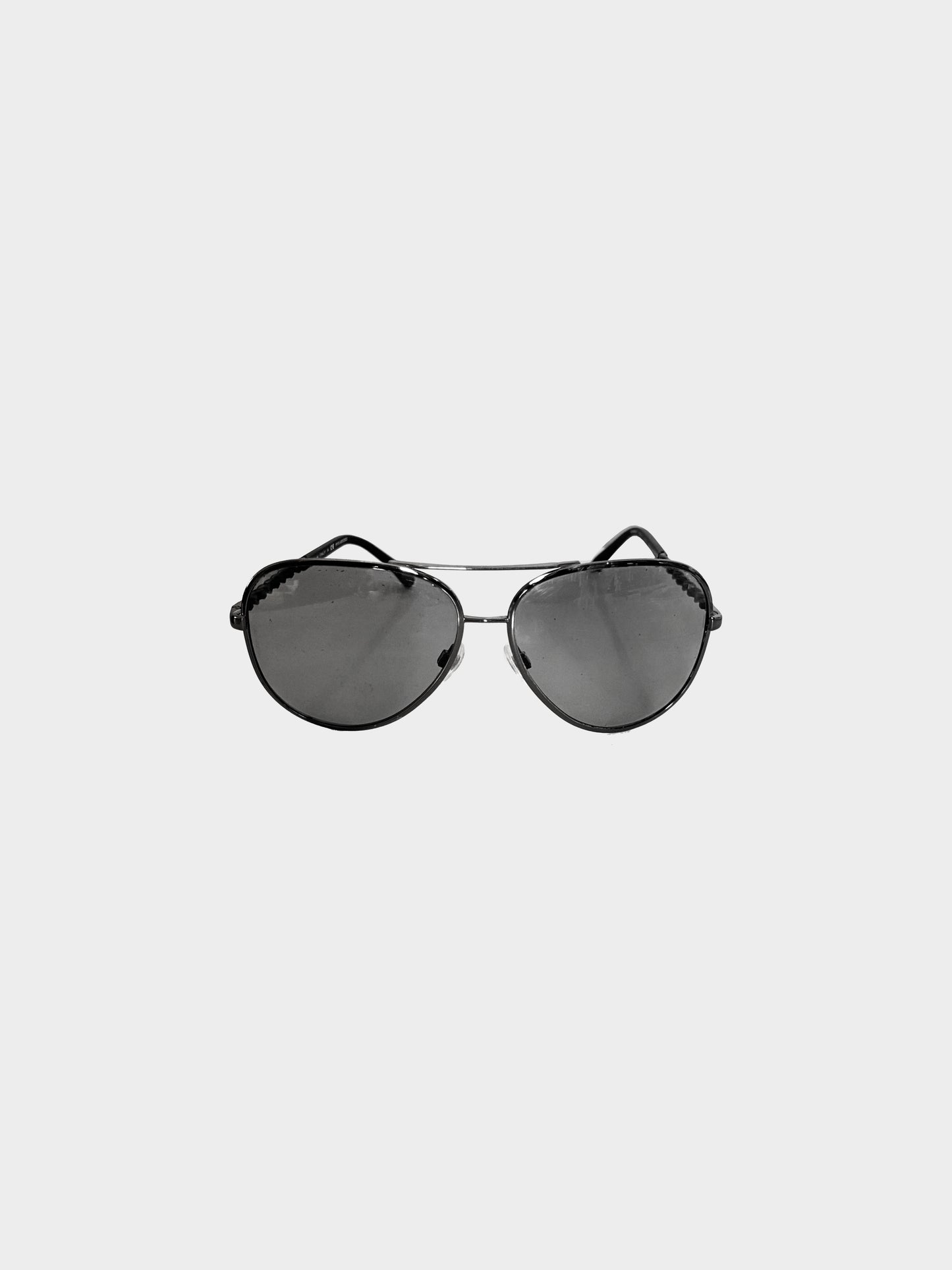Chanel 2000s Black Metal Aviator Sunglasses