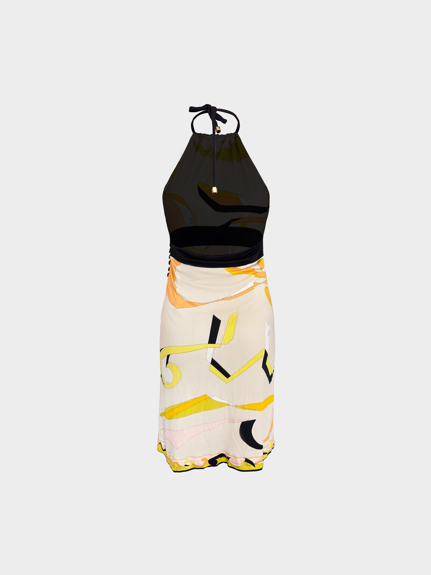 Emilio Pucci 2000s Beige Abstract Print Backless Halter Dress