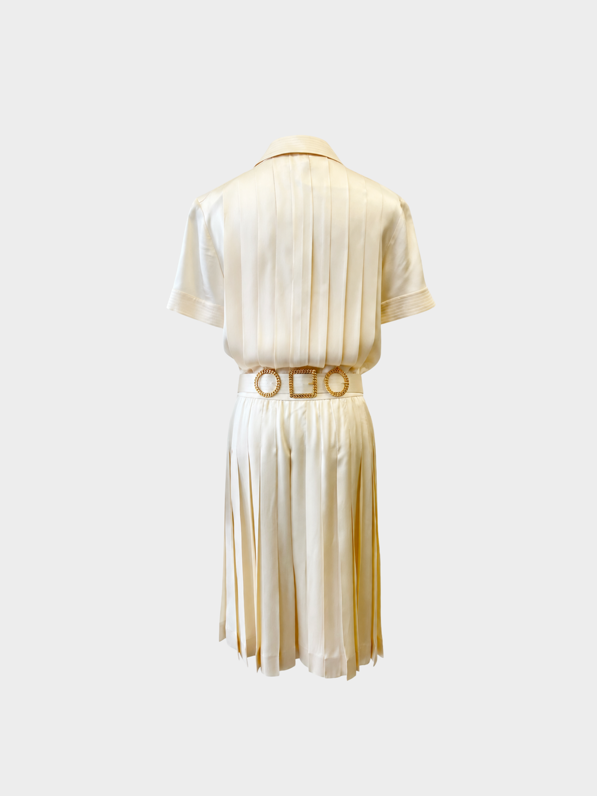 Chanel 1988 Cream Silk Pleated Runway Dress with Belt