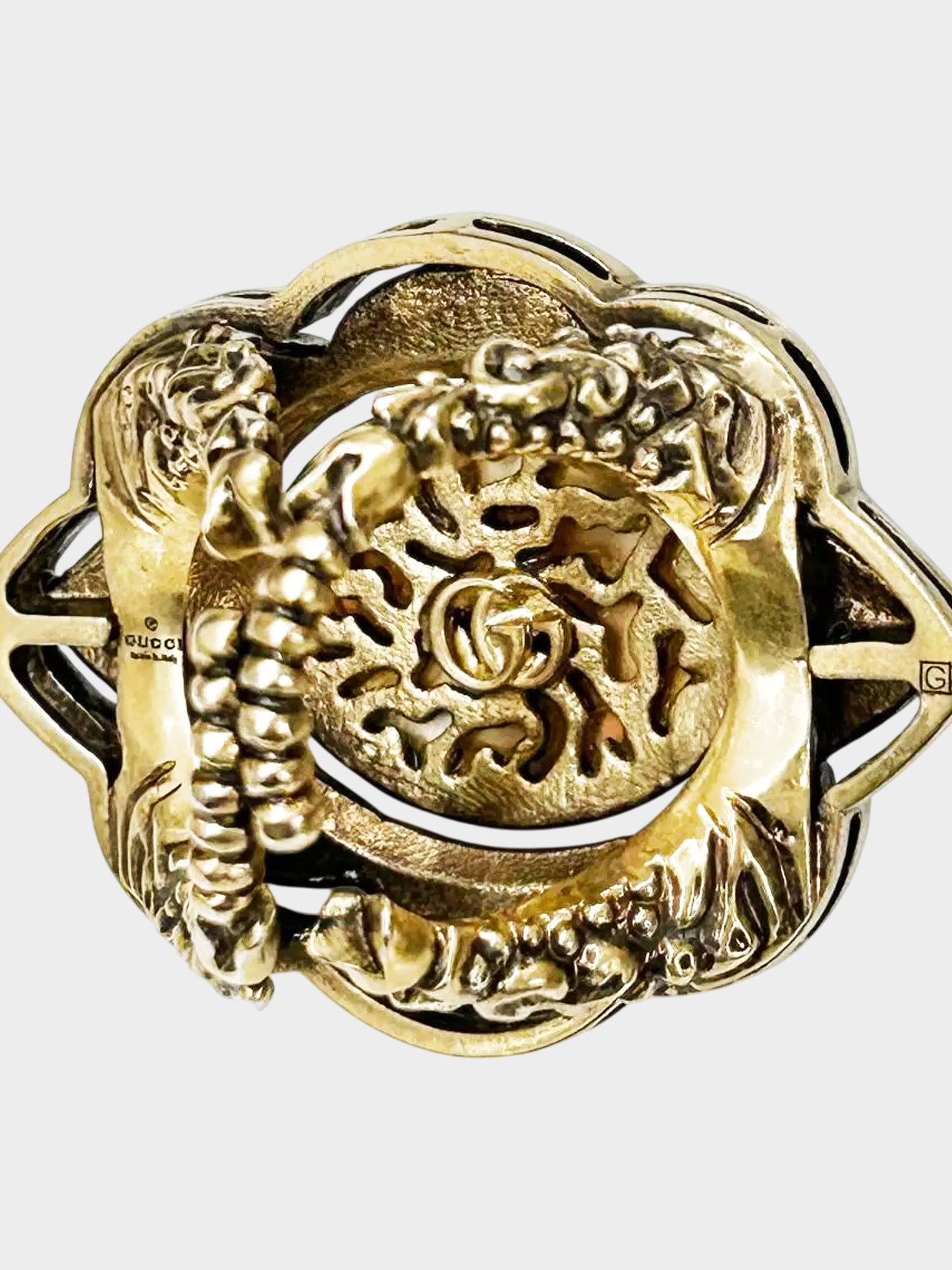 Gucci 2010s Aged Gold Faux Pearl and Velvet Pin Cushion Motif Ring