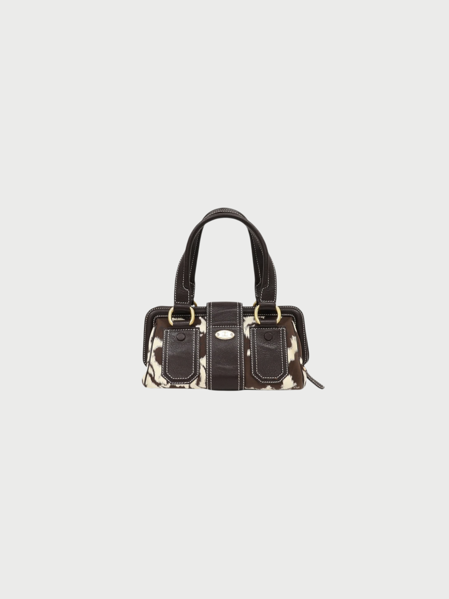 Celine AW 2004 Brown White Triomphe Nylon Leather Handbag
