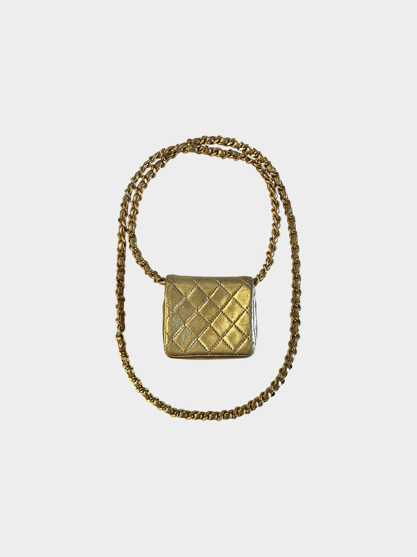 Chanel 1990s Metallic Gold Quilted Leather Mini Flap Bag