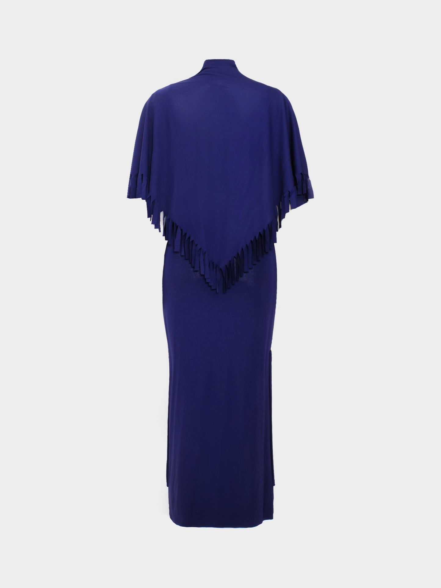 Loris Azzaro 1990s Navy Blue Jersey Shawl and Dress Set