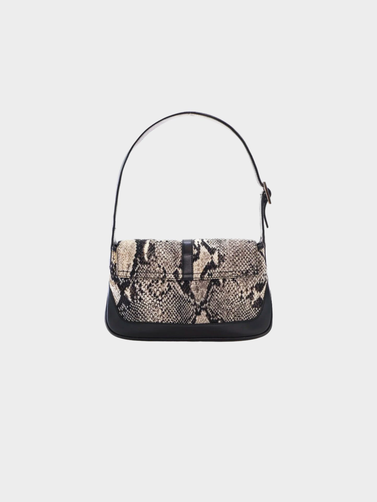 Gucci 2000s Black Python Print Canvas Jackie Hobo Bag