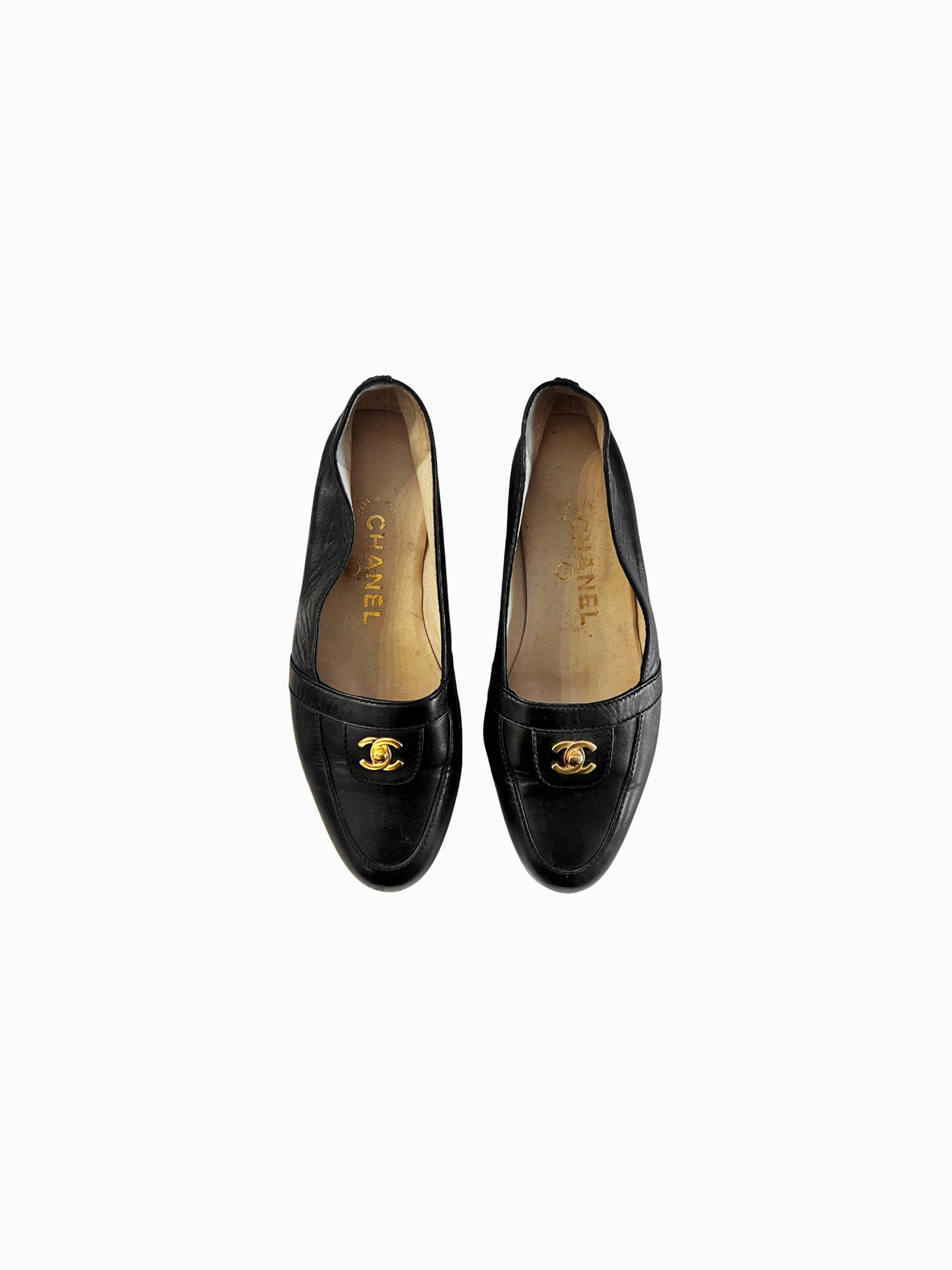 Chanel SS 1996 Black Lambskin Leather Loafers