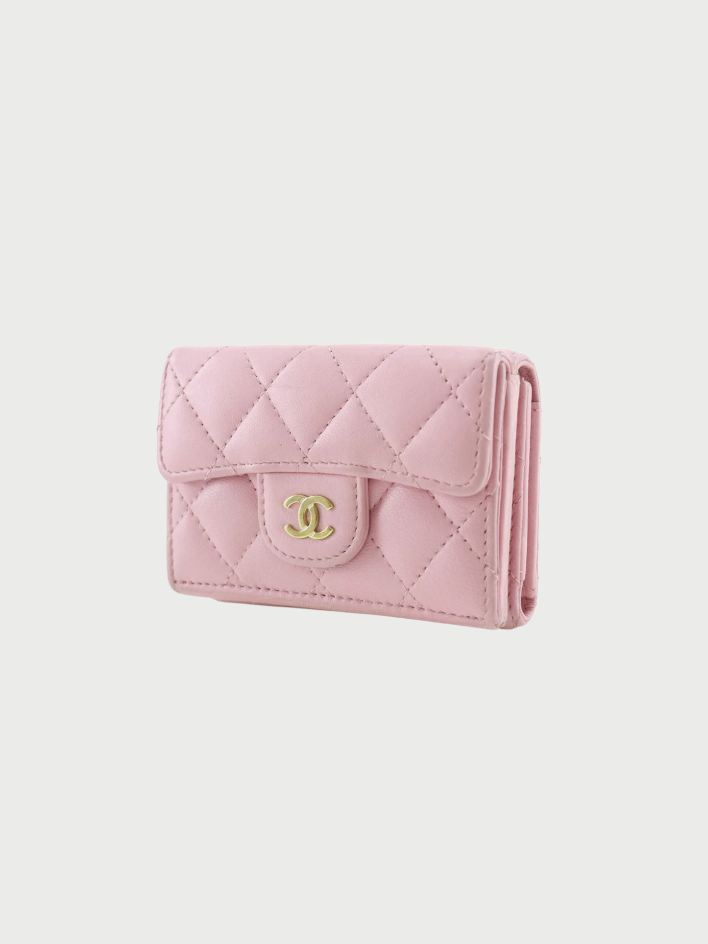 Chanel 2020s Gold Lambskin Matelassé Small Flap Trifold Wallet