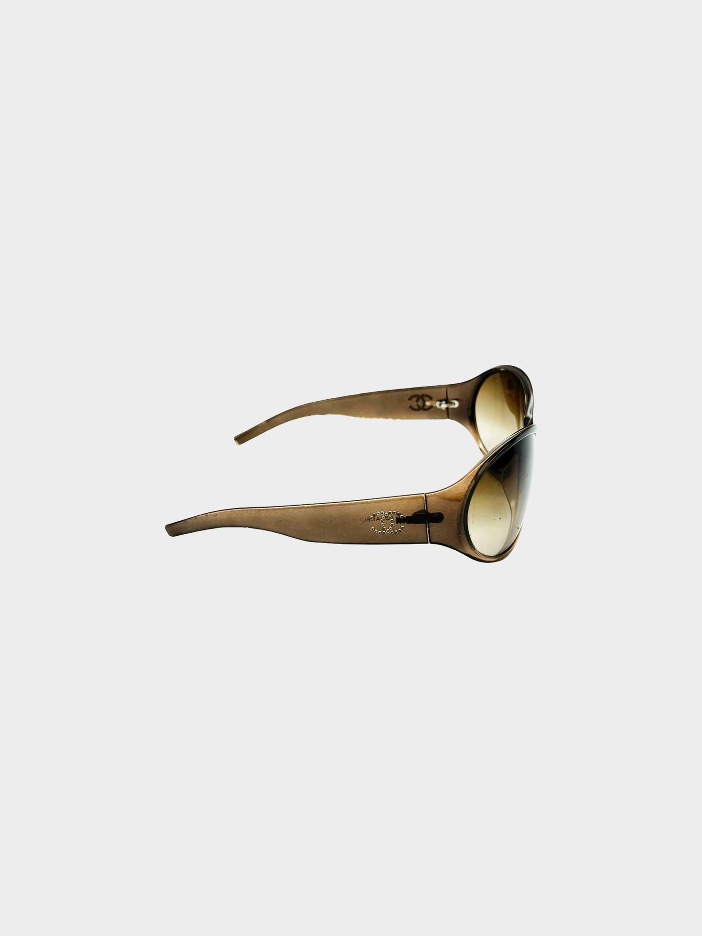 Chanel 1990s Brown CC Oval Sunglasses