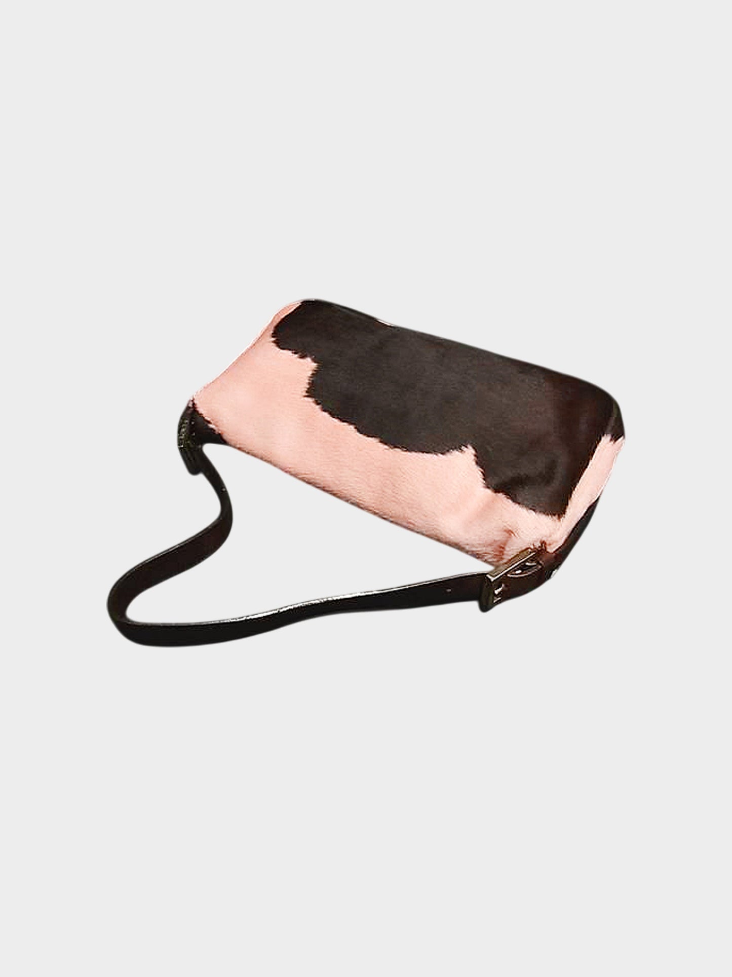 Fendi 2000s Pink and Brown Pony Hair Cow Print Baguette