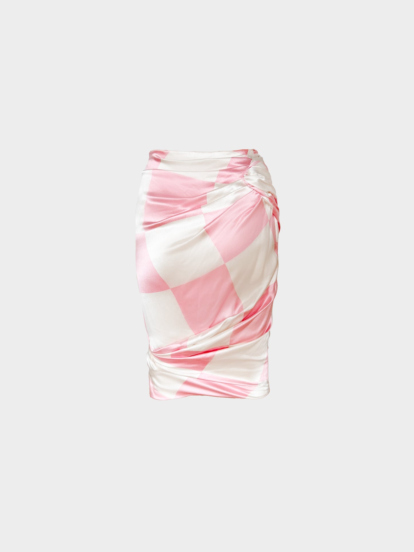 Gianni Versace 1990s Pink and White Check Pattern Silk Pencil Skirt