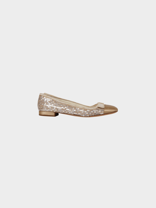 Prada 2000s Beige Satin Sequin Ballerina Flats