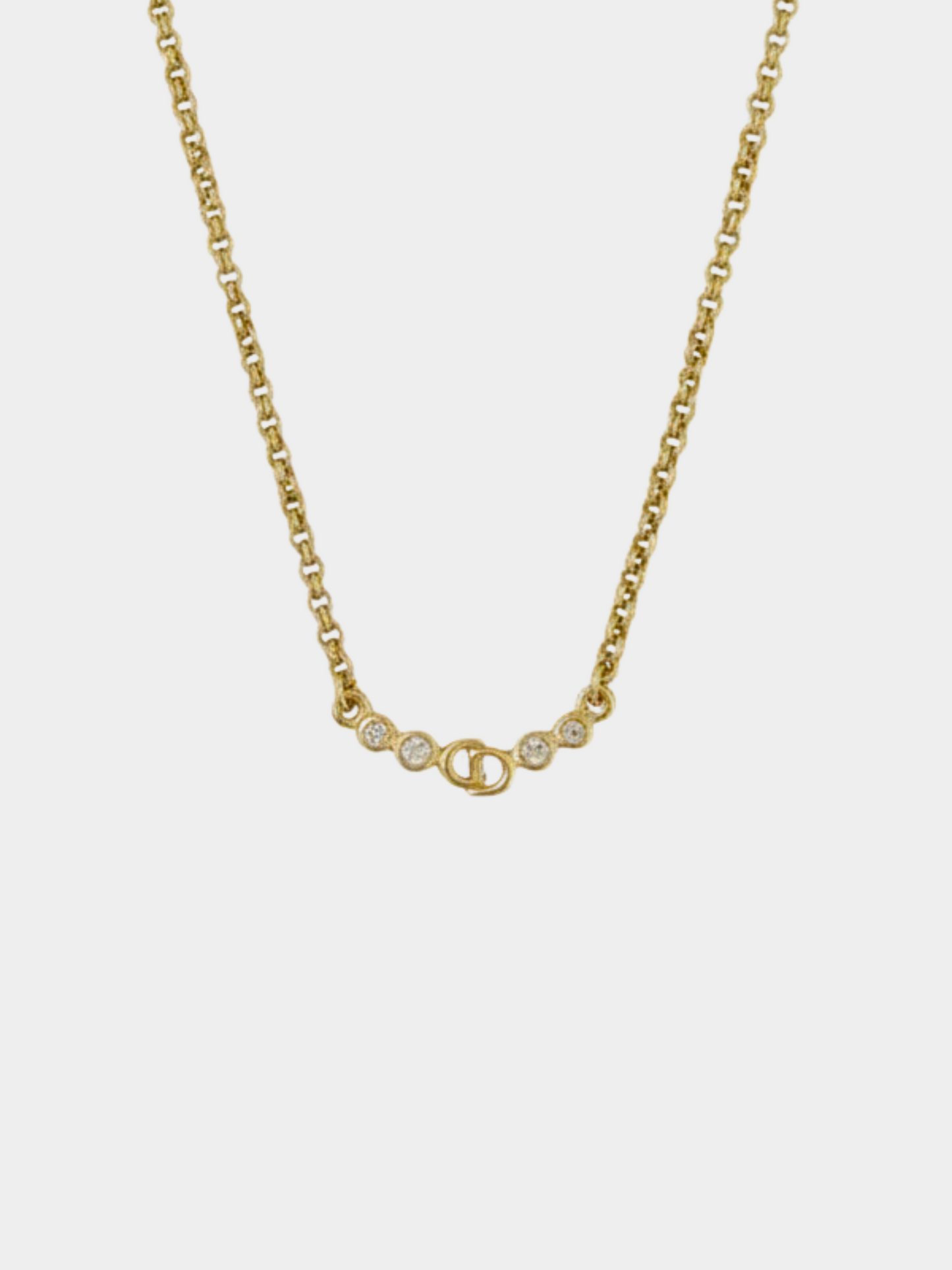 Christian Dior 2000s Gold CD Rhinestone Chain Necklace