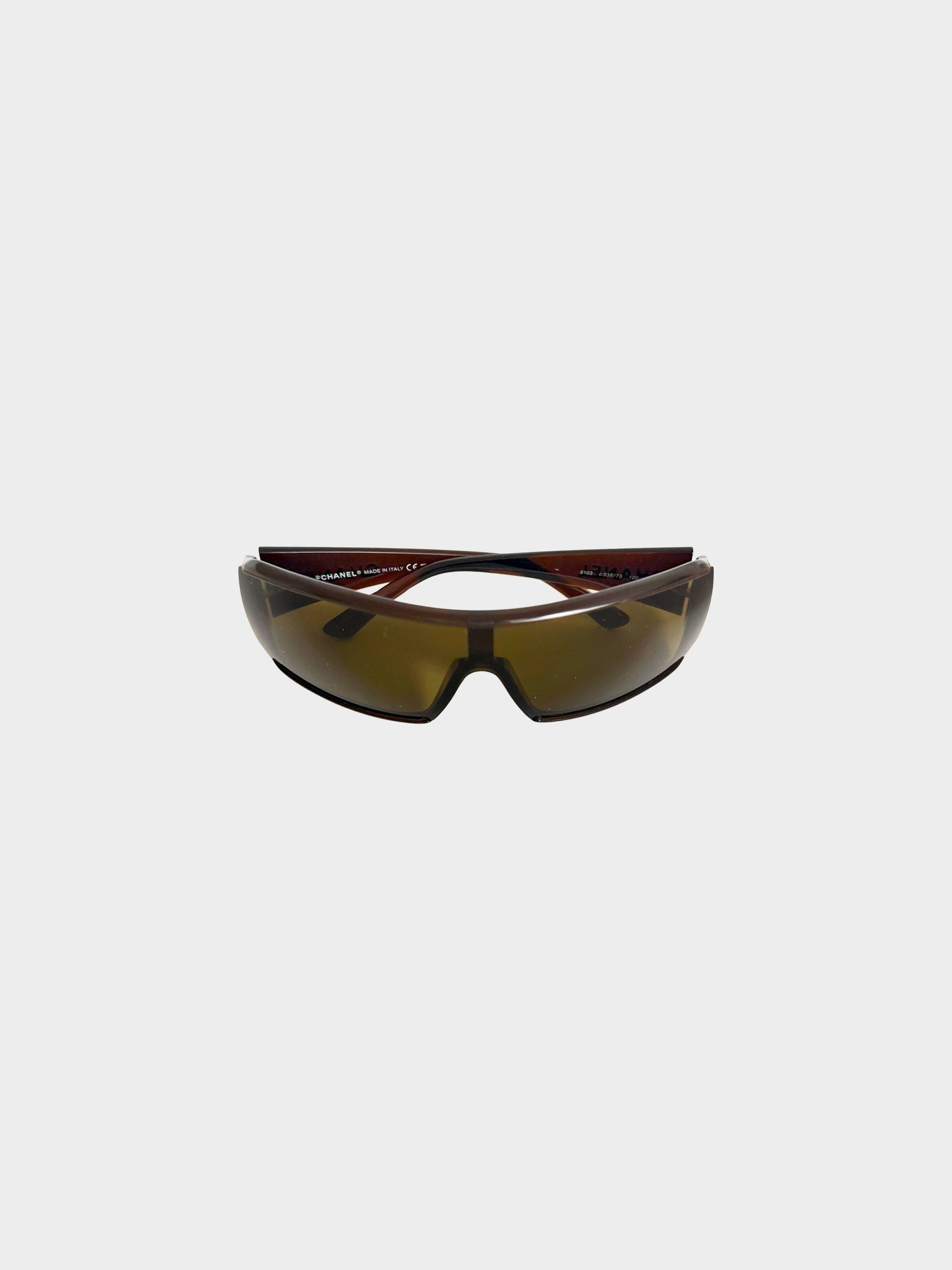 Chanel Early 2000s Dark Brown 5103 Wraparound Shield Sunglasses