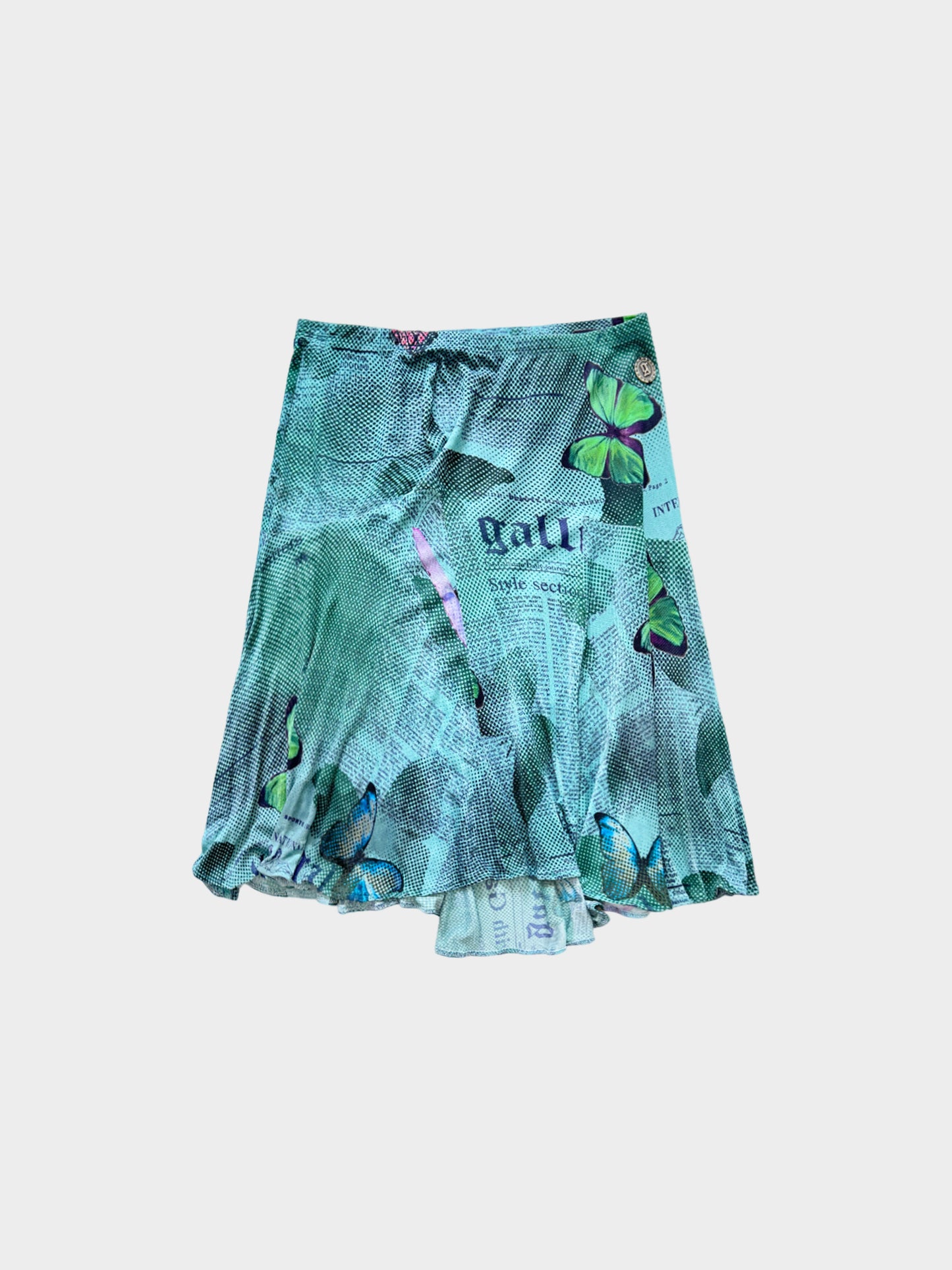 John Galliano 2000s Blue Newspaper Print Skirt