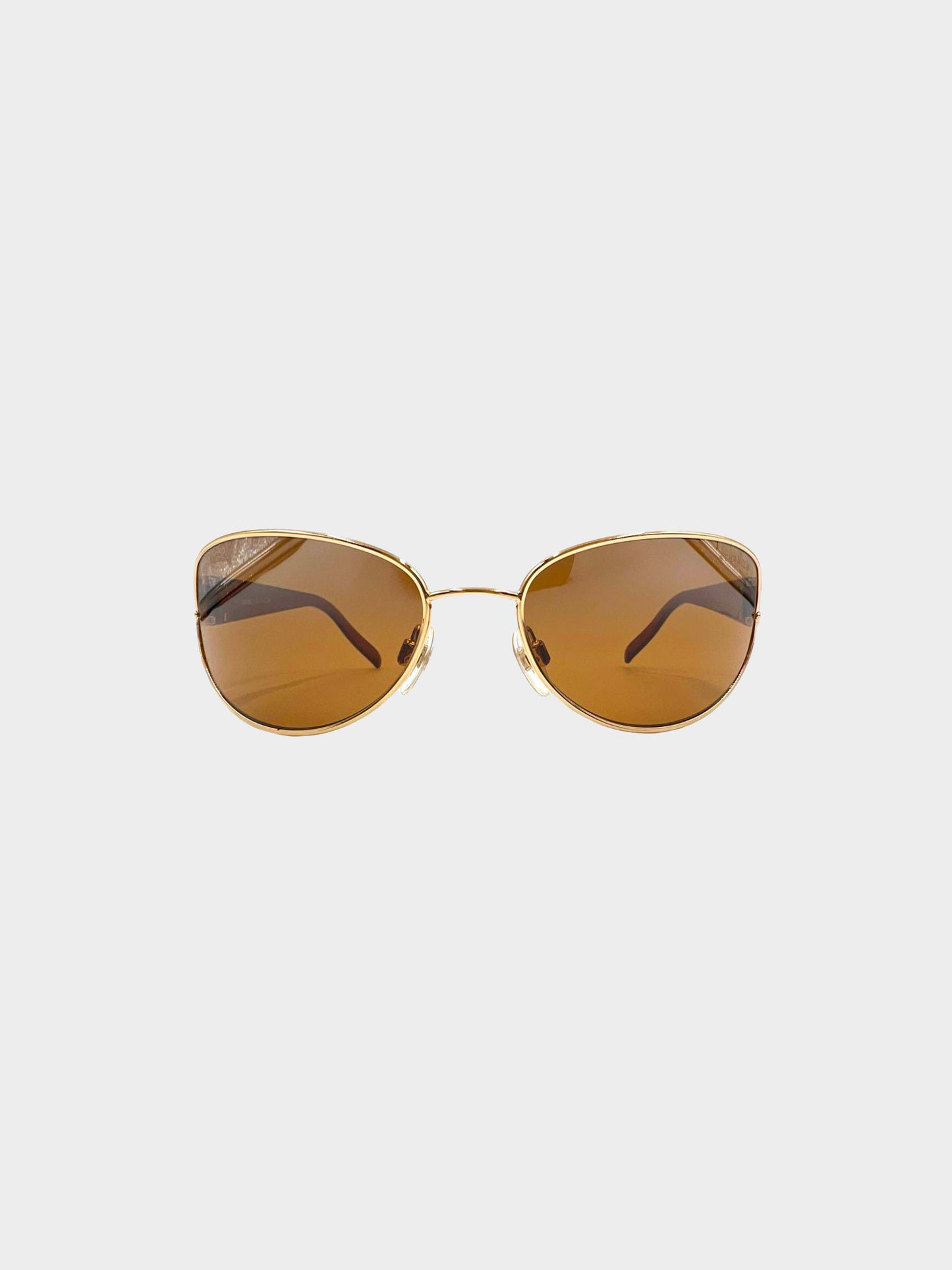 Chanel 2000s Rare Gold and Brown 4081 CC Oval Sunglasses