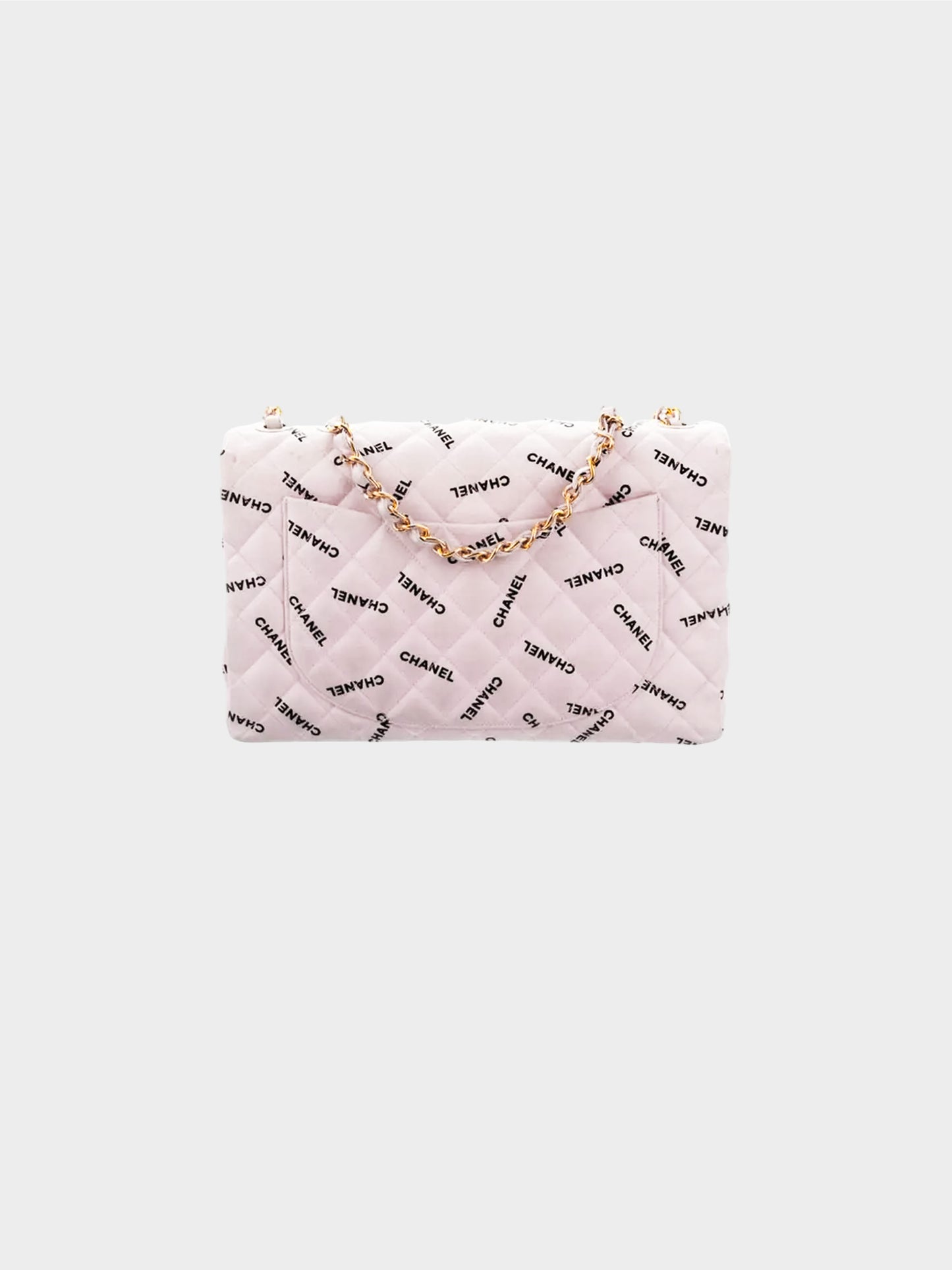 Chanel 1994-1996 Pink Canvas All-over Logo Print Maxi Flap Bag