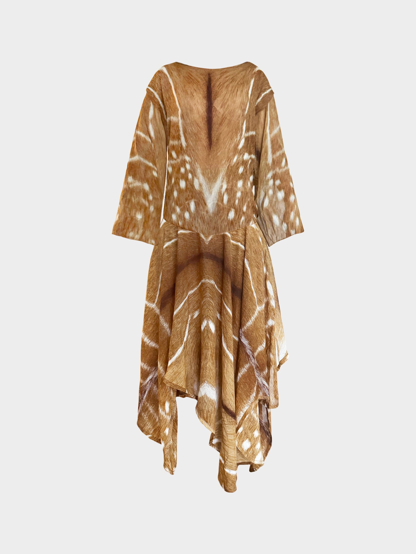 Yves Saint Laurent 2002 Brown Silk Deer Printed Top and Skirt Set