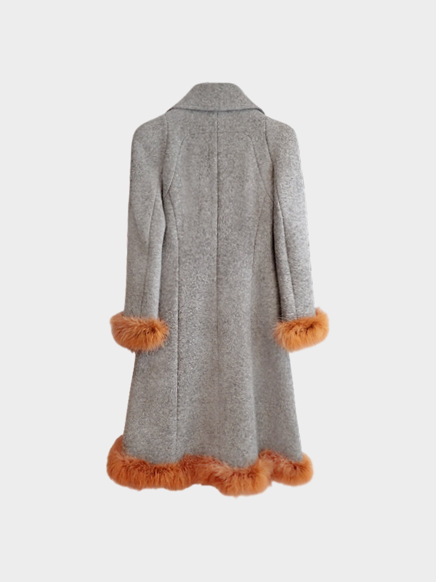 Chanel FW 1997 Grey Wool Coat with Brown Fur Trim