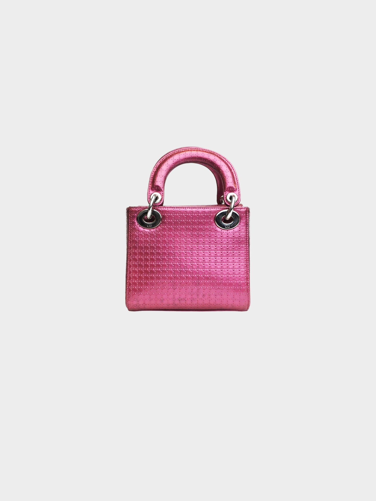Christian Dior 2016 Metallic Pink Patent Leather Mini Lady Dior 2-Way Hand Bag