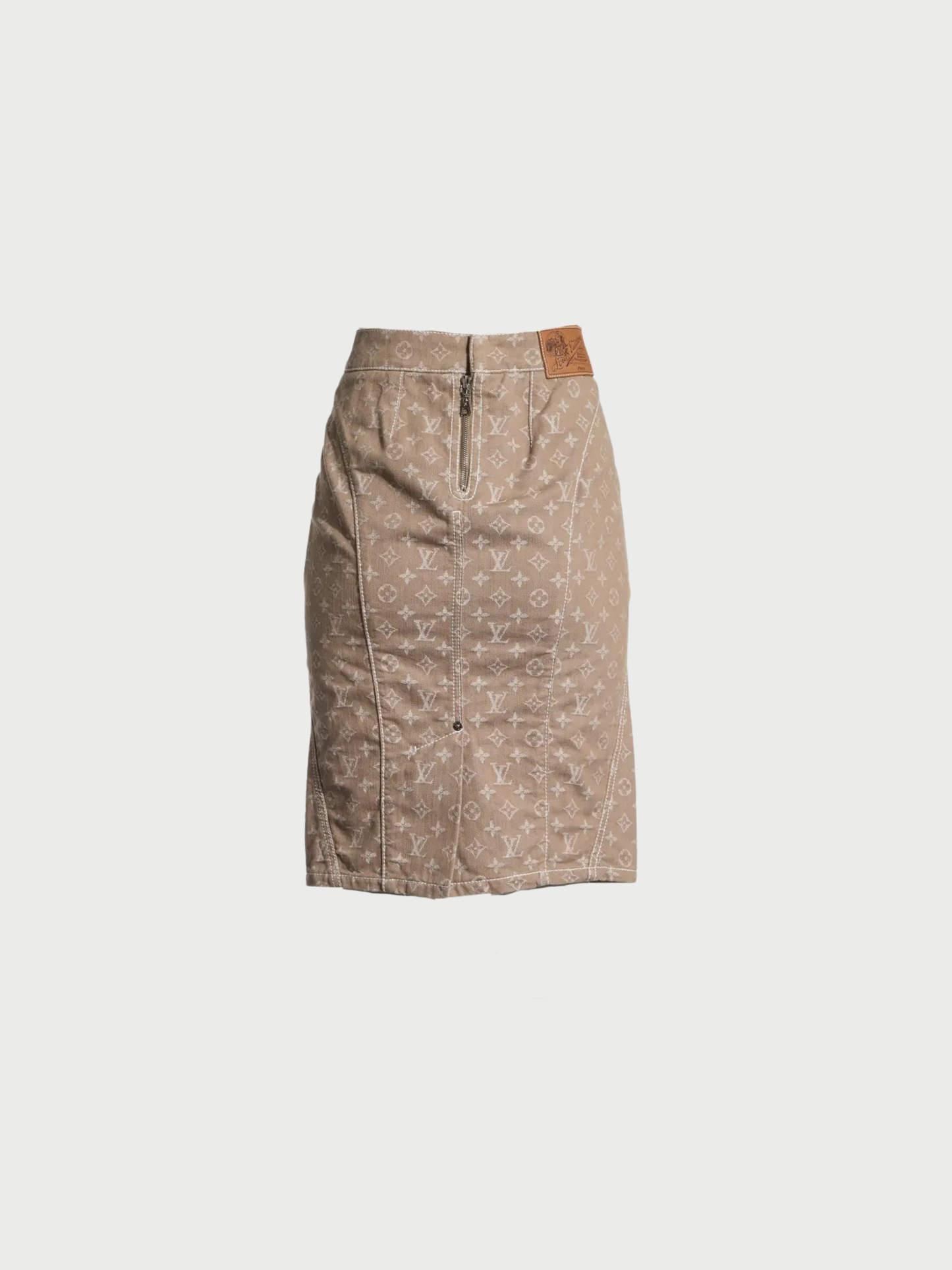 Louis Vuitton 2000s Beige Cotton Monogram Mid-Length Skirt