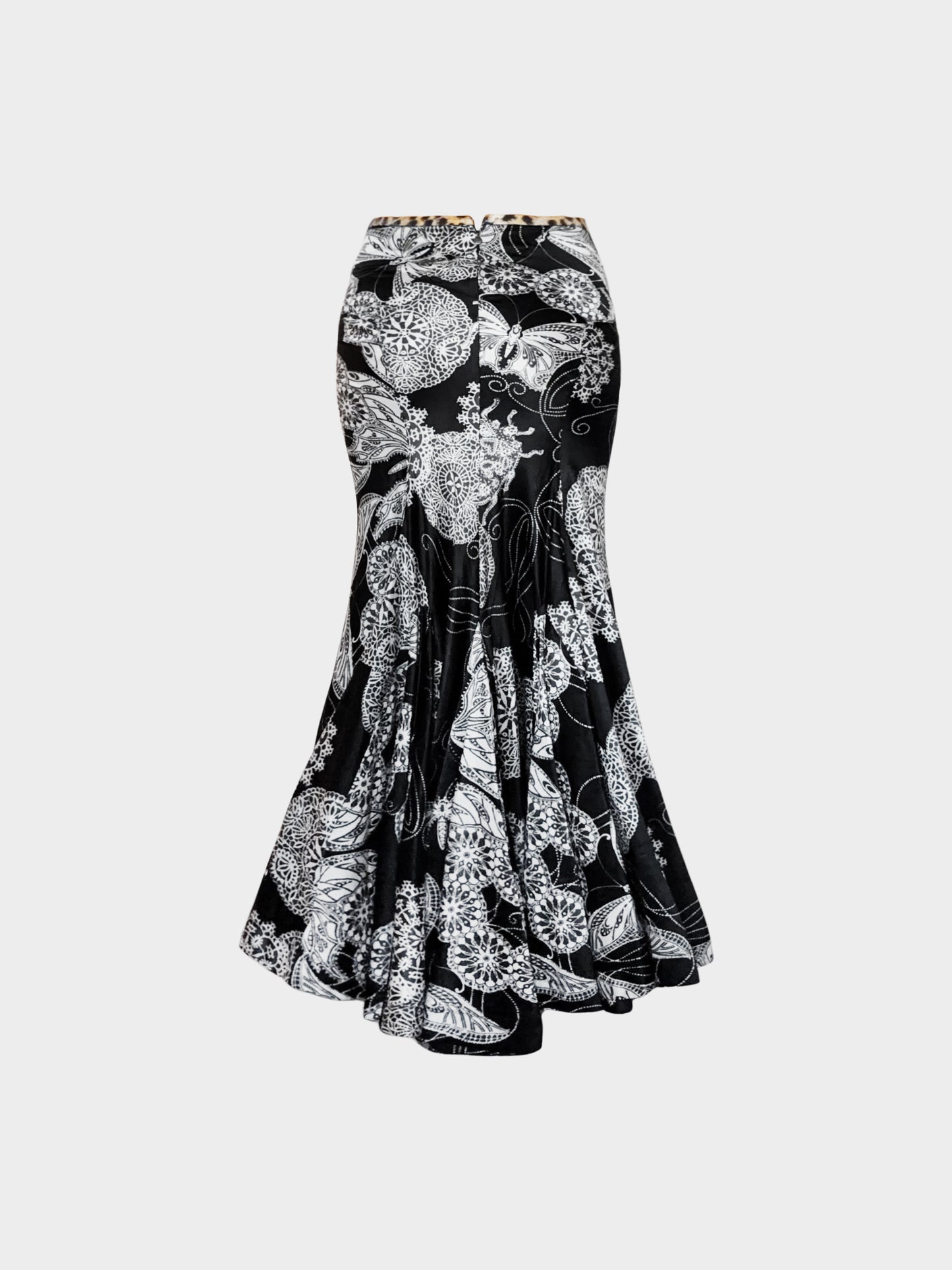 Roberto Cavalli 2000s Just Cavalli Black and White Floral and Butterfly Print Maxi Skirt