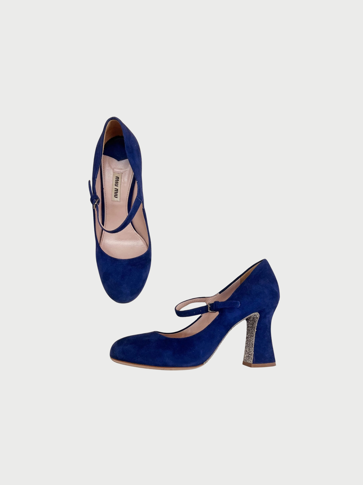 Miu Miu 2010s Navy Suede Leather Mary Jane Pumps