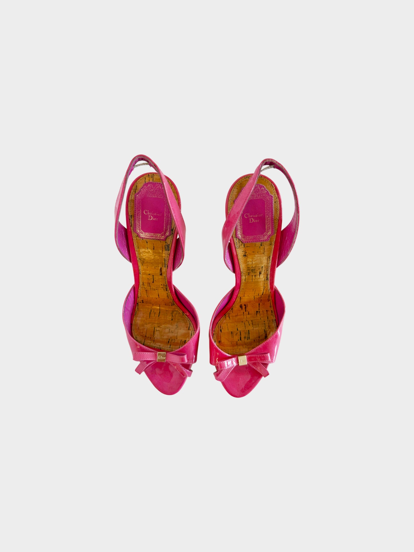 Christian Dior 2000s Pink Patent Leather Bow and Wooden Heels