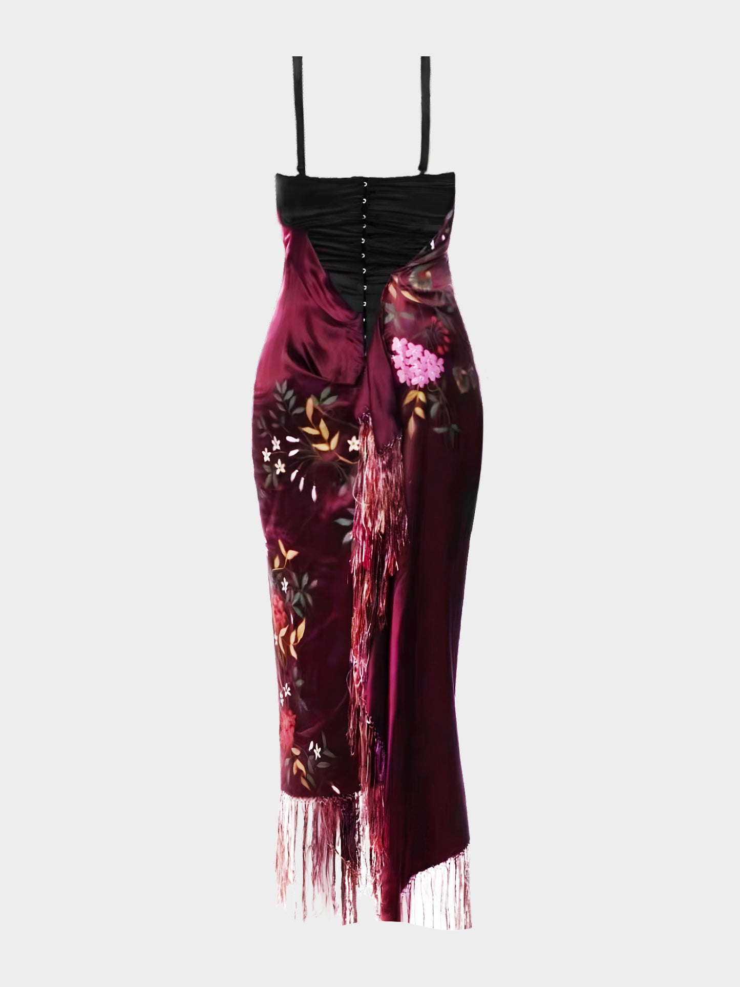 Dolce and Gabbana FW 1998 Runway Burgundy Floral Print Corset Long Dress