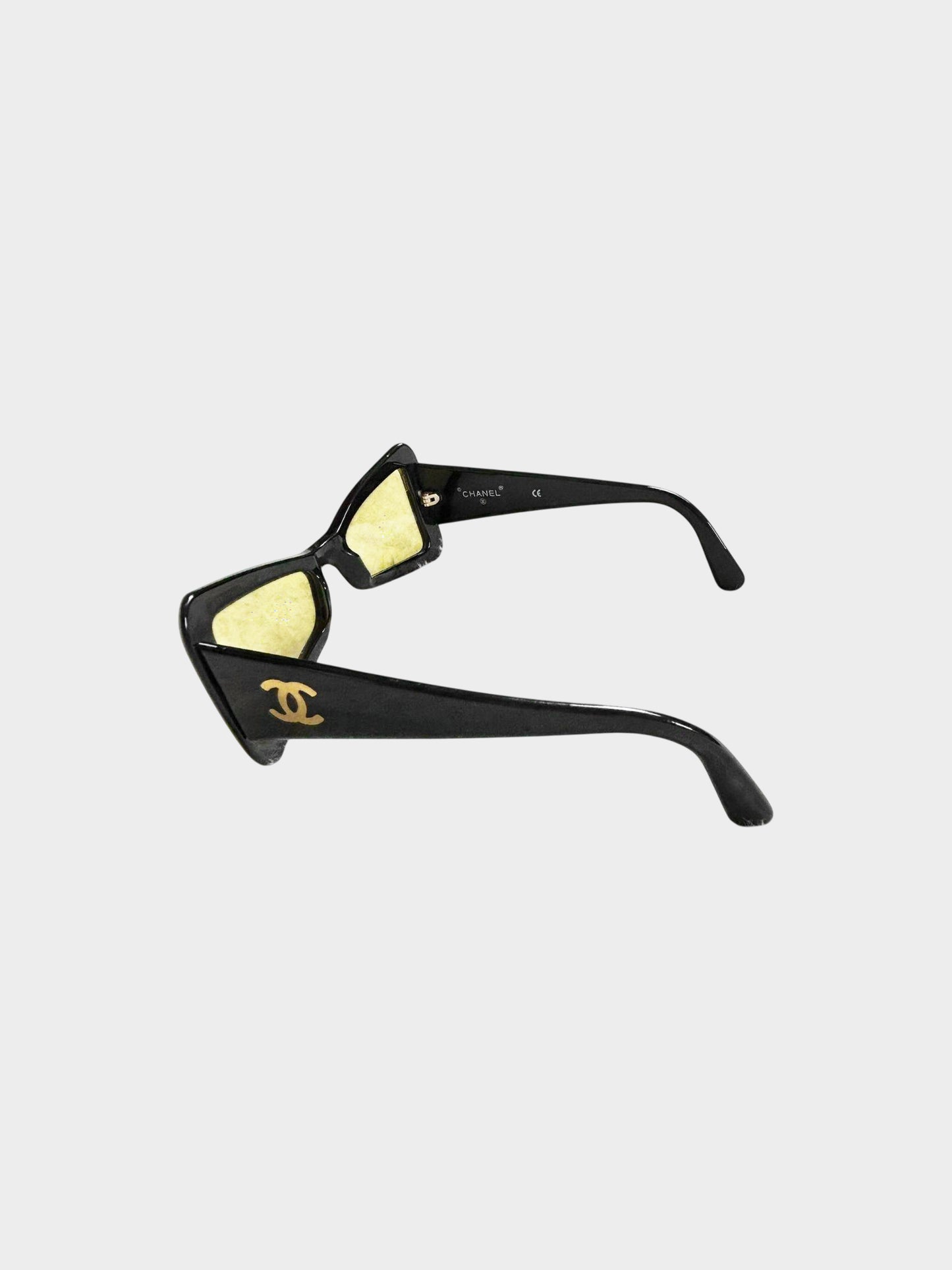 Chanel 2000s Black and Yellow Geometric Sunglasses
