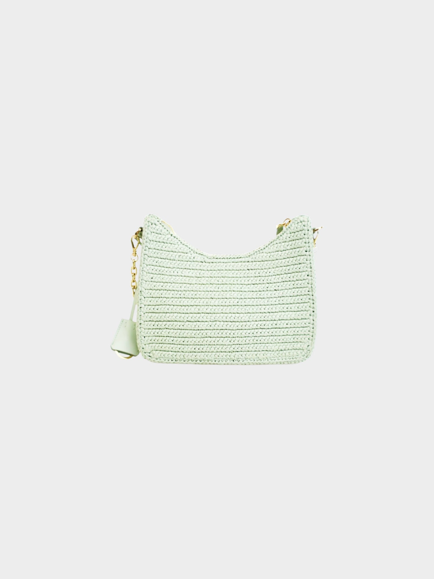 Prada 2010s Mint Green Raffia Crochet Re-Edition  Shoulder Bag