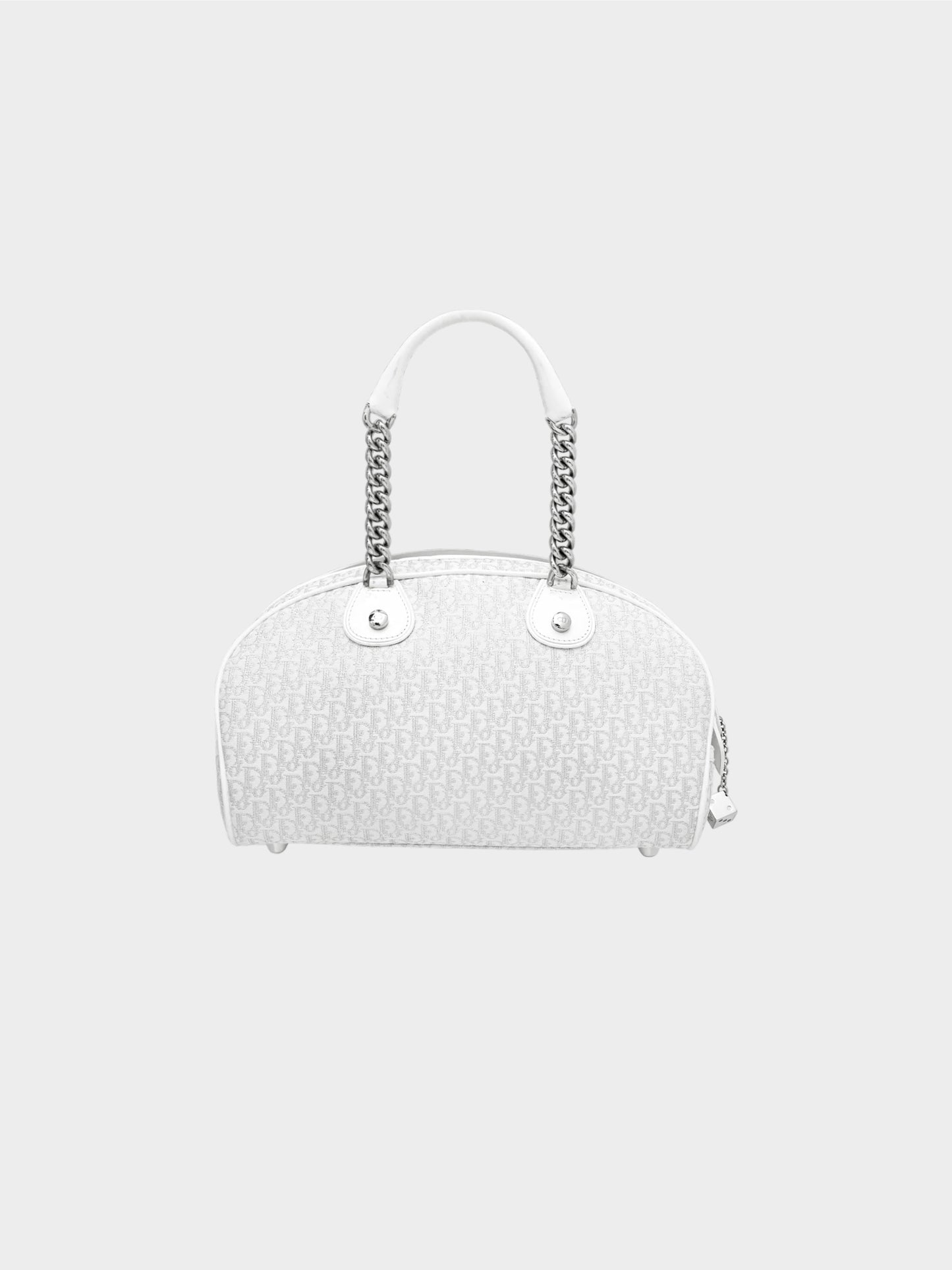 Christian Dior by John Galliano 2000s White Oblique Gambler Dice Bowler Bag