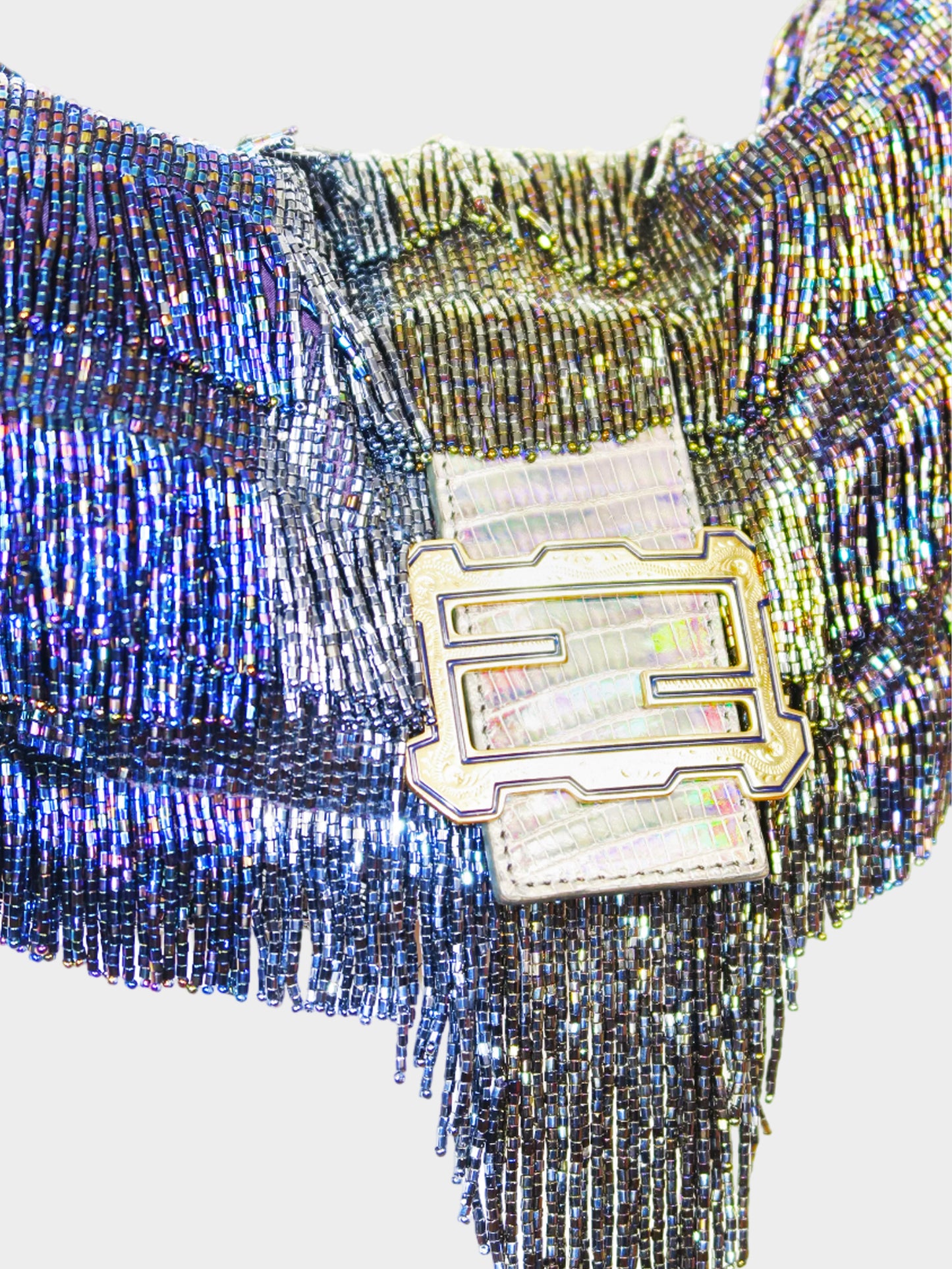 Fendi 2000s Blue and Black Ombre Iridescent Rare Beaded Baguette Bag