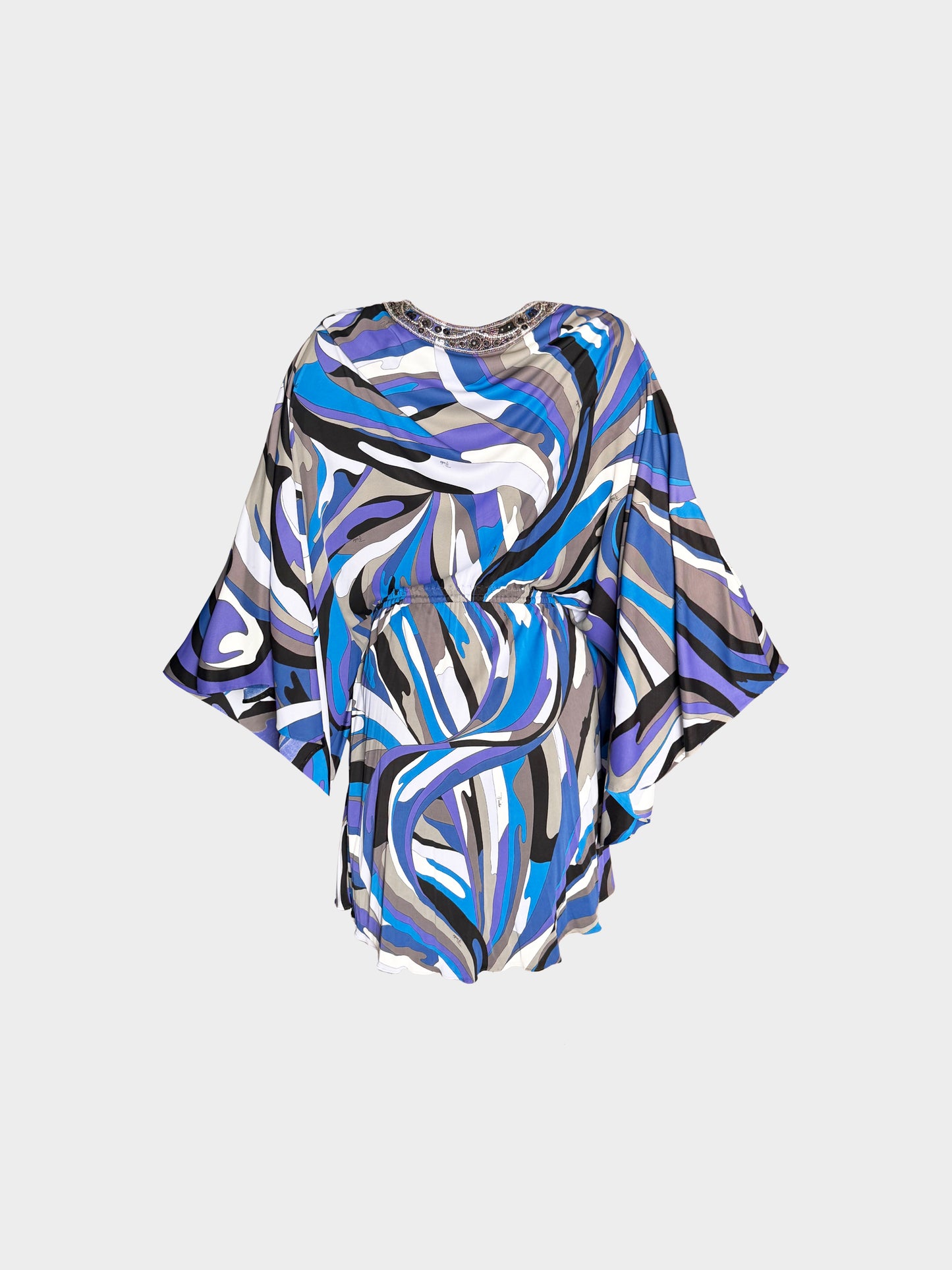 Emilio Pucci 2010s Blue and Black Geometric Print Beaded Dress/Top
