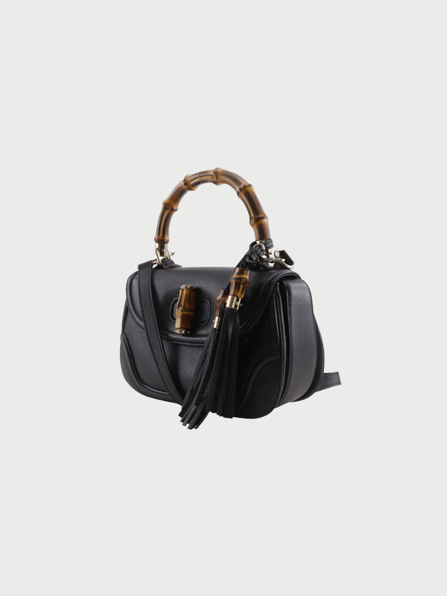 Gucci 2010s Black Calfskin Bamboo 2-Way Handbag