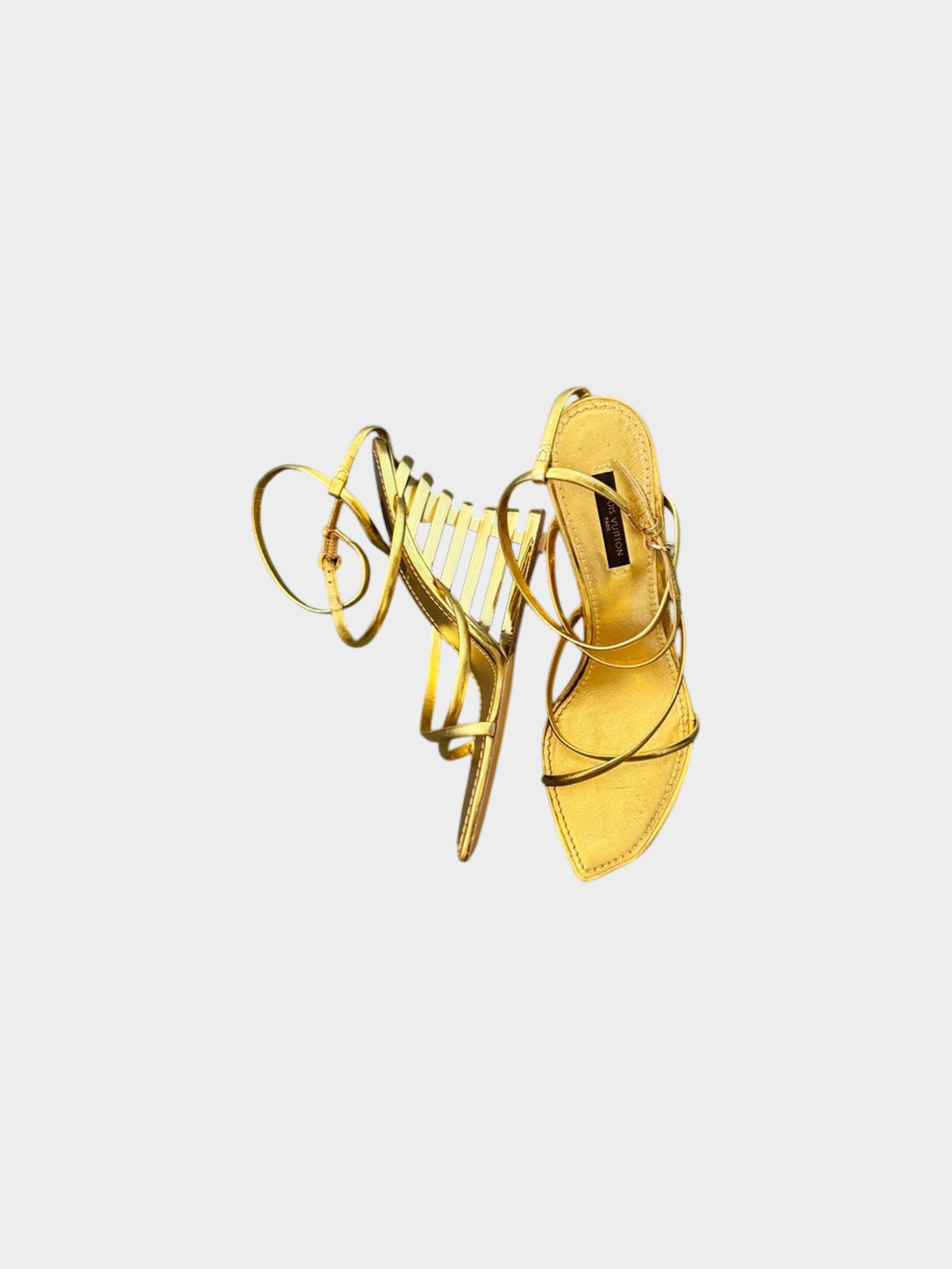 Louis Vuitton 2000s Metallic Gold Leather Cut-out Wedge Sandals