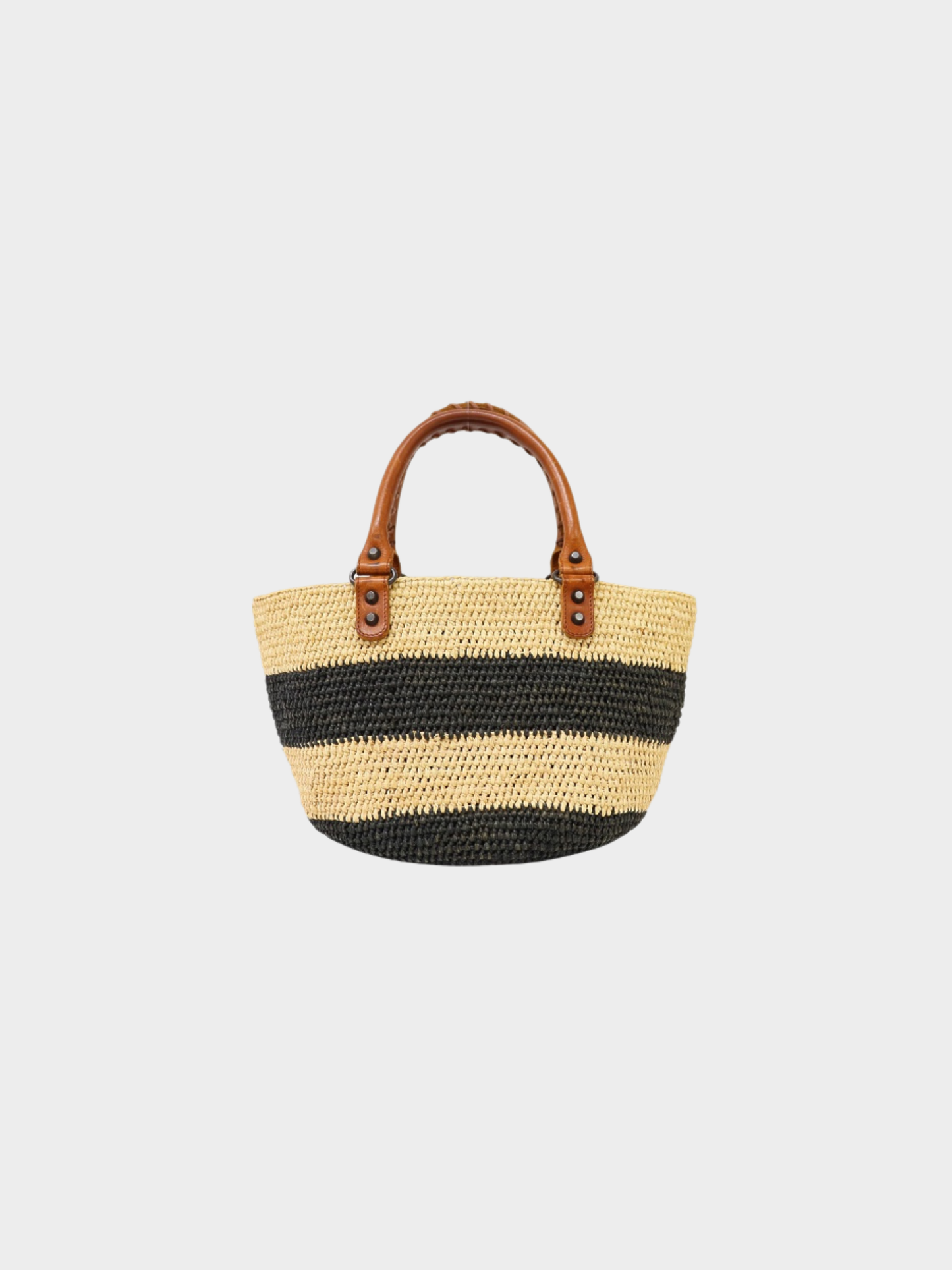 Balenciaga 2020s Black Beige Raffia Leather Tote Bag