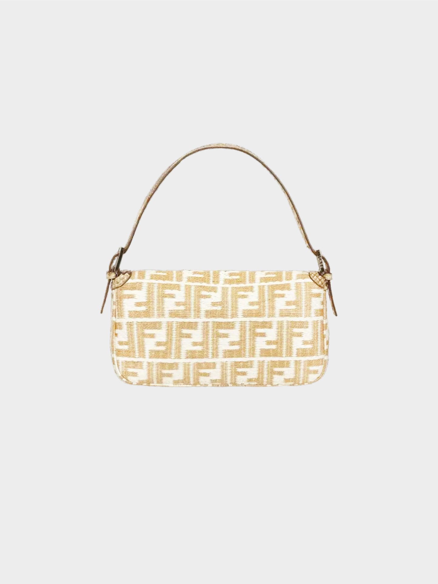 Fendi 2000s Beige and White Python-Trimmed Woven Zucca Baguette