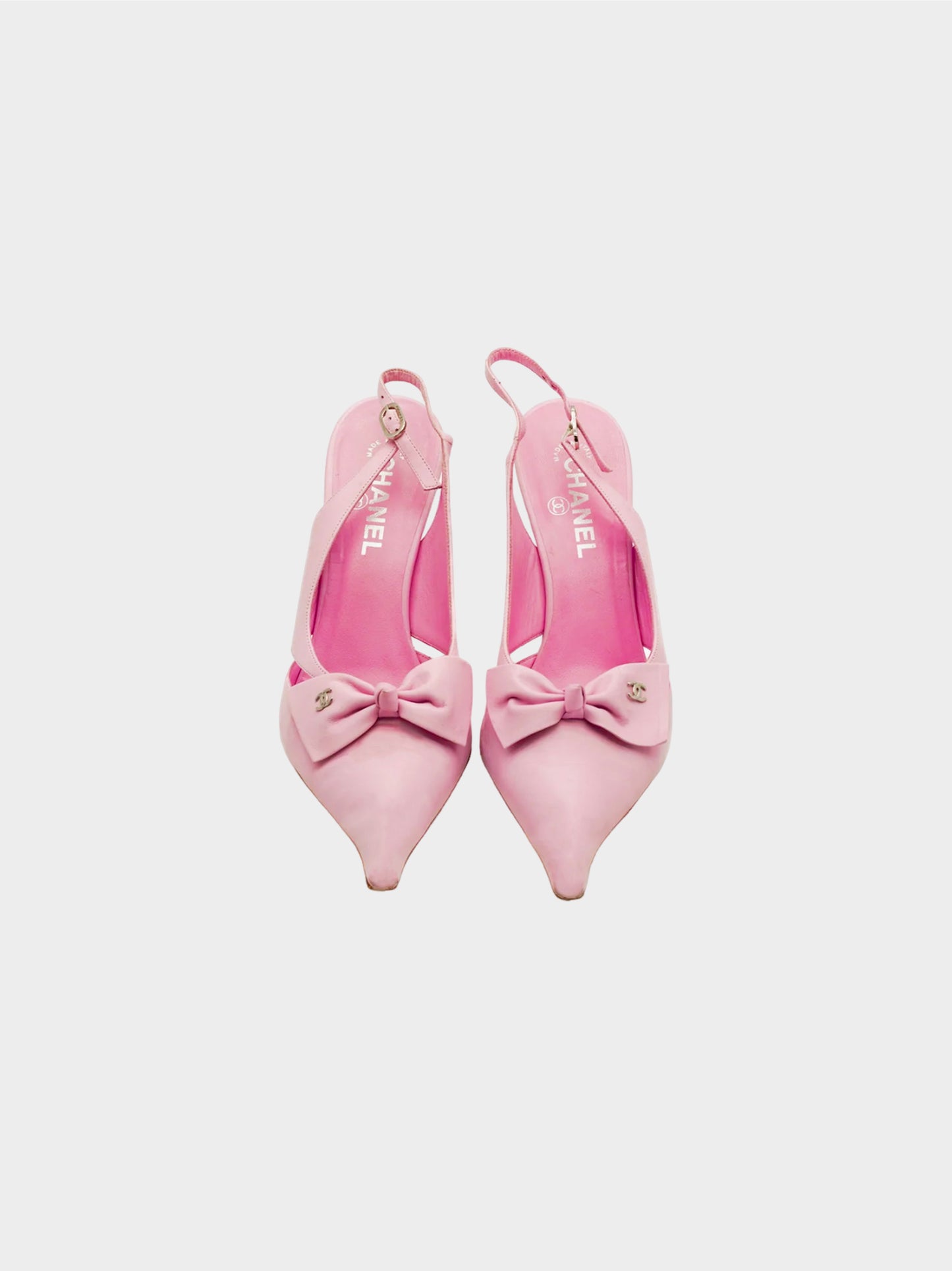 Chanel by Karl Lagerfeld 1990s Pink Bow Pointed Heeled Pumps