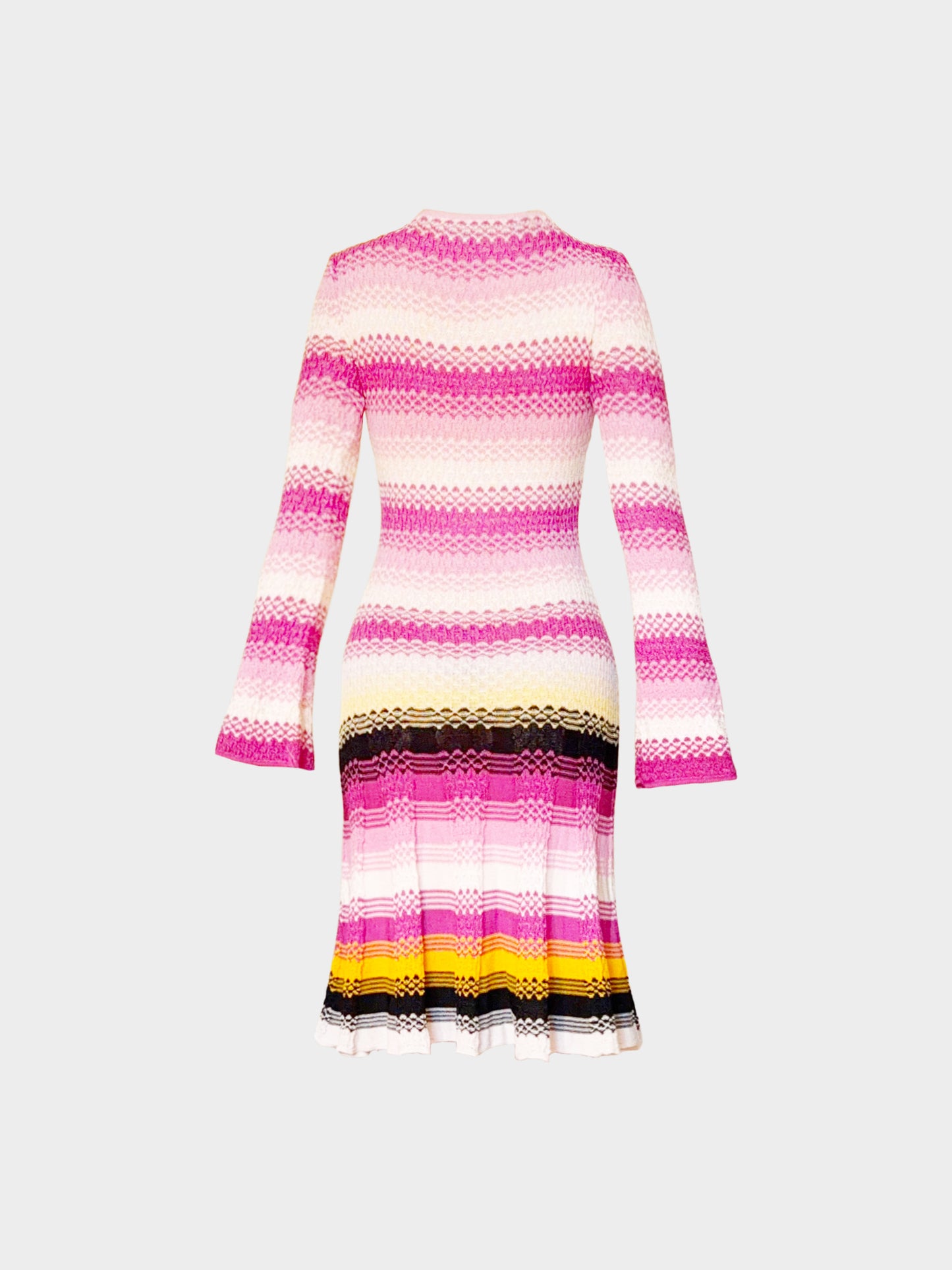 Missoni 2000s Multicolor Stripe Print Long Sleeve Knitted Dress