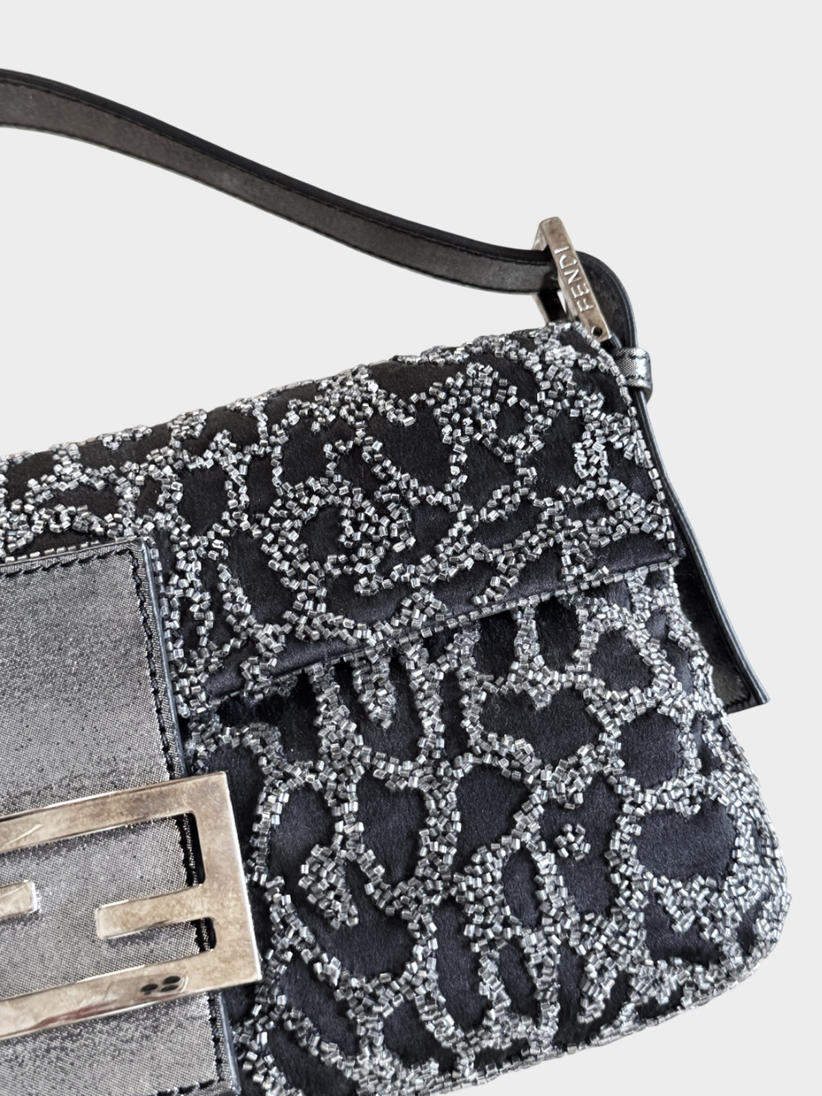 Fendi 2010s Black Cheetah Pattern Beaded Baguette
