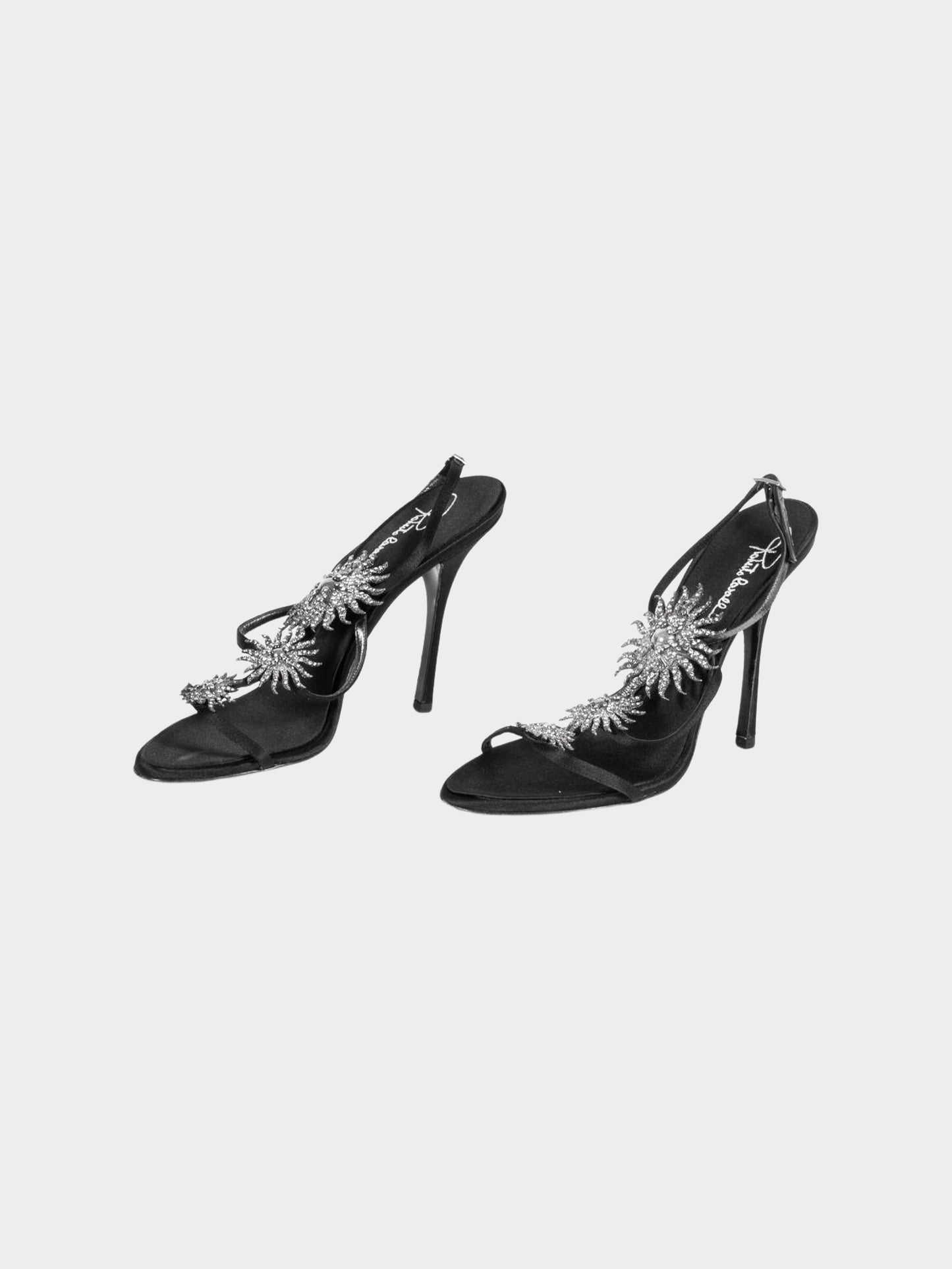 Roberto Cavalli 2000s Black Satin Sunburst Motif Heels