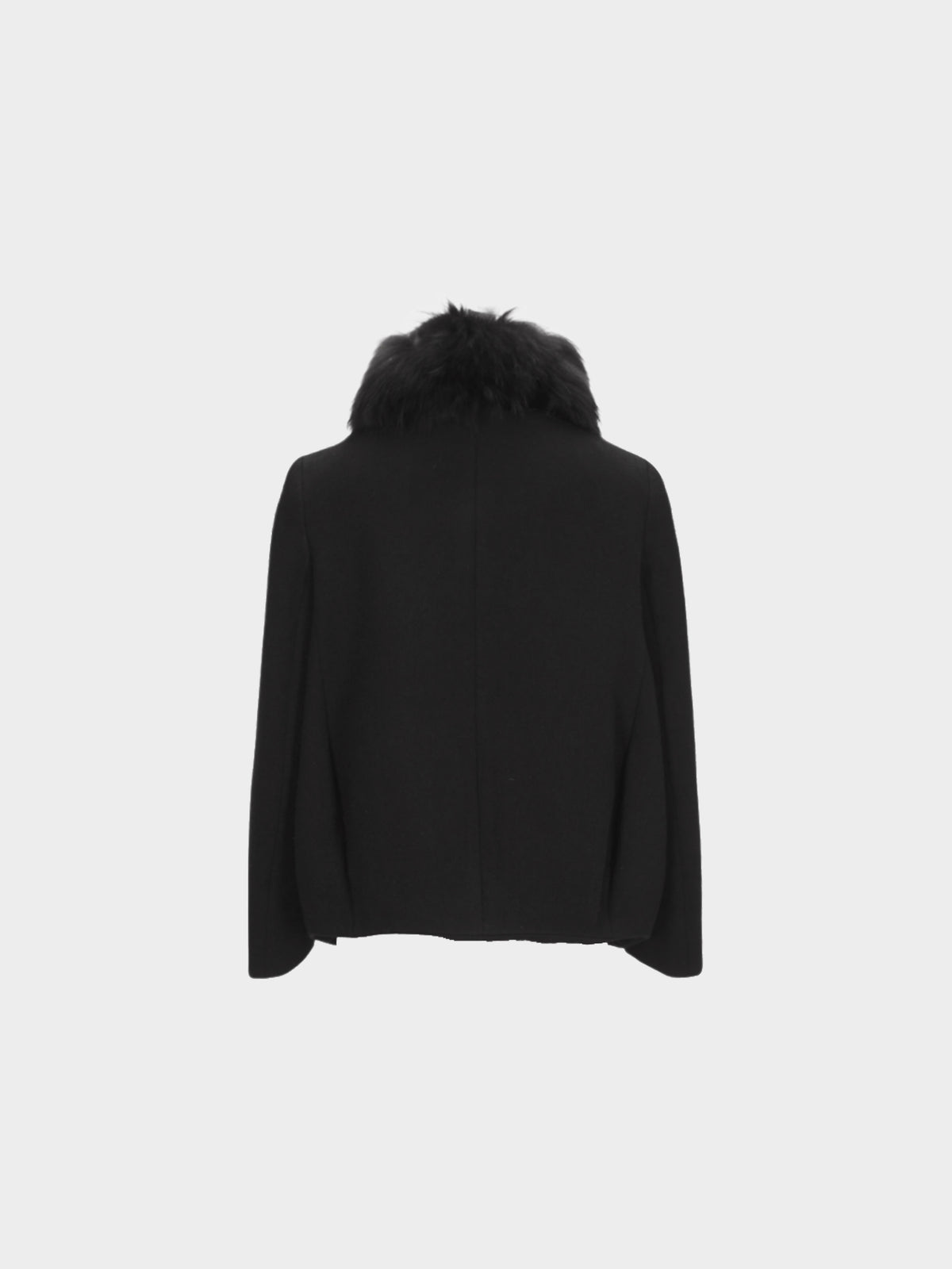 Prada 2009 Black Double Breasted Pea Coat Jacket with Fur Collar