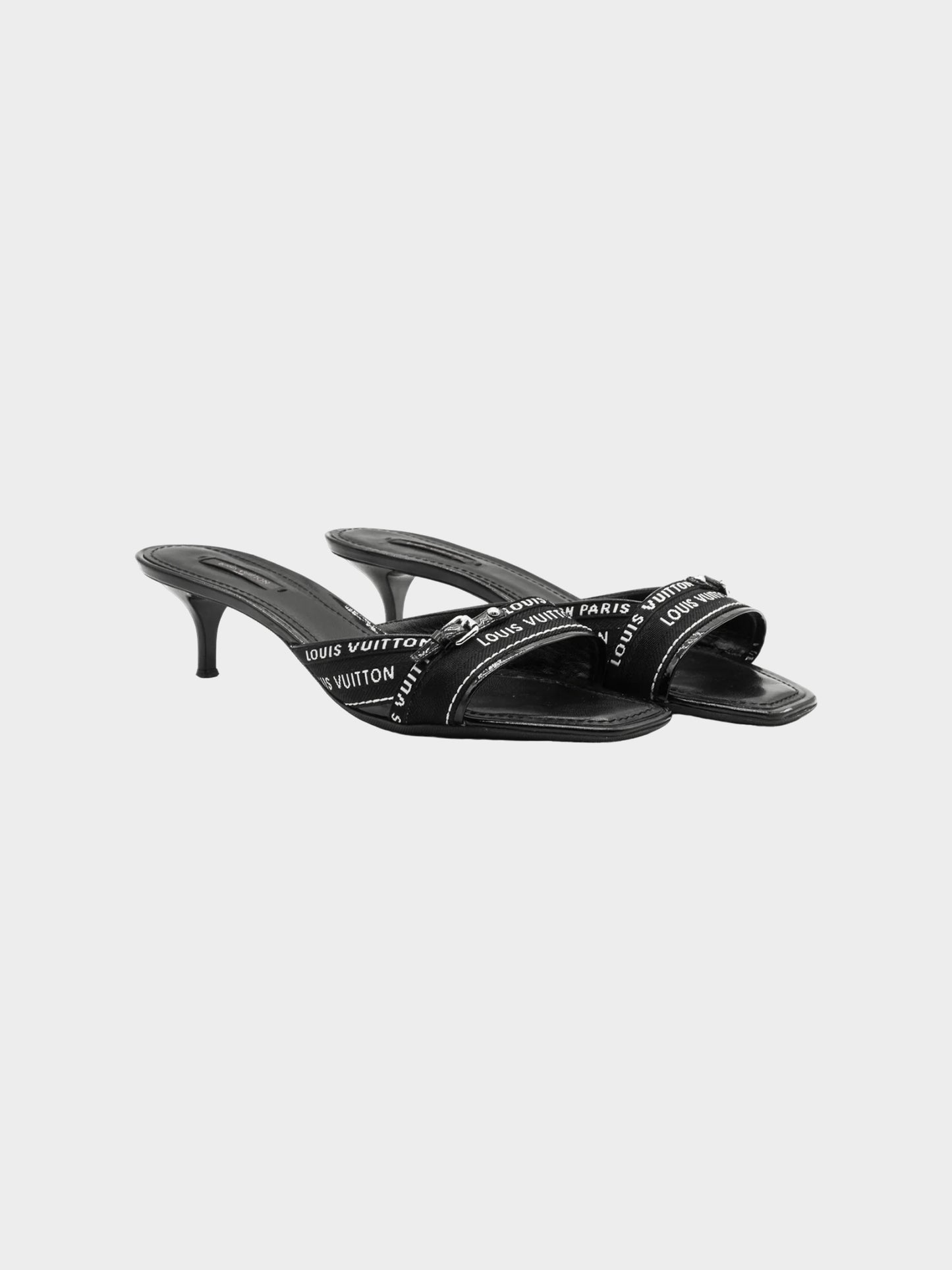Louis Vuitton Resort 2007 Black Canvas Kitten Heeled Mules