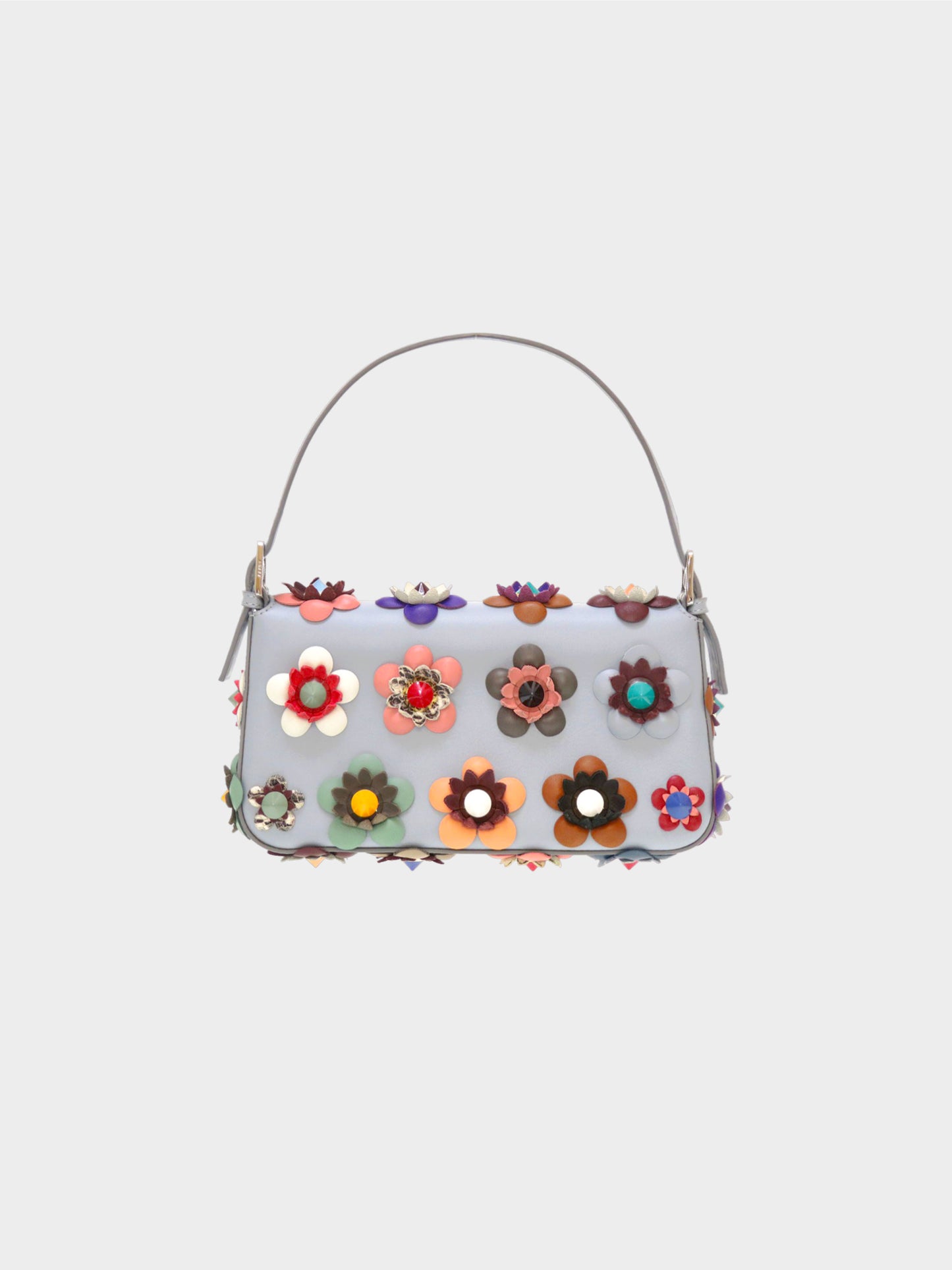Fendi 2023 Blue Leather Floral Baguette Bag